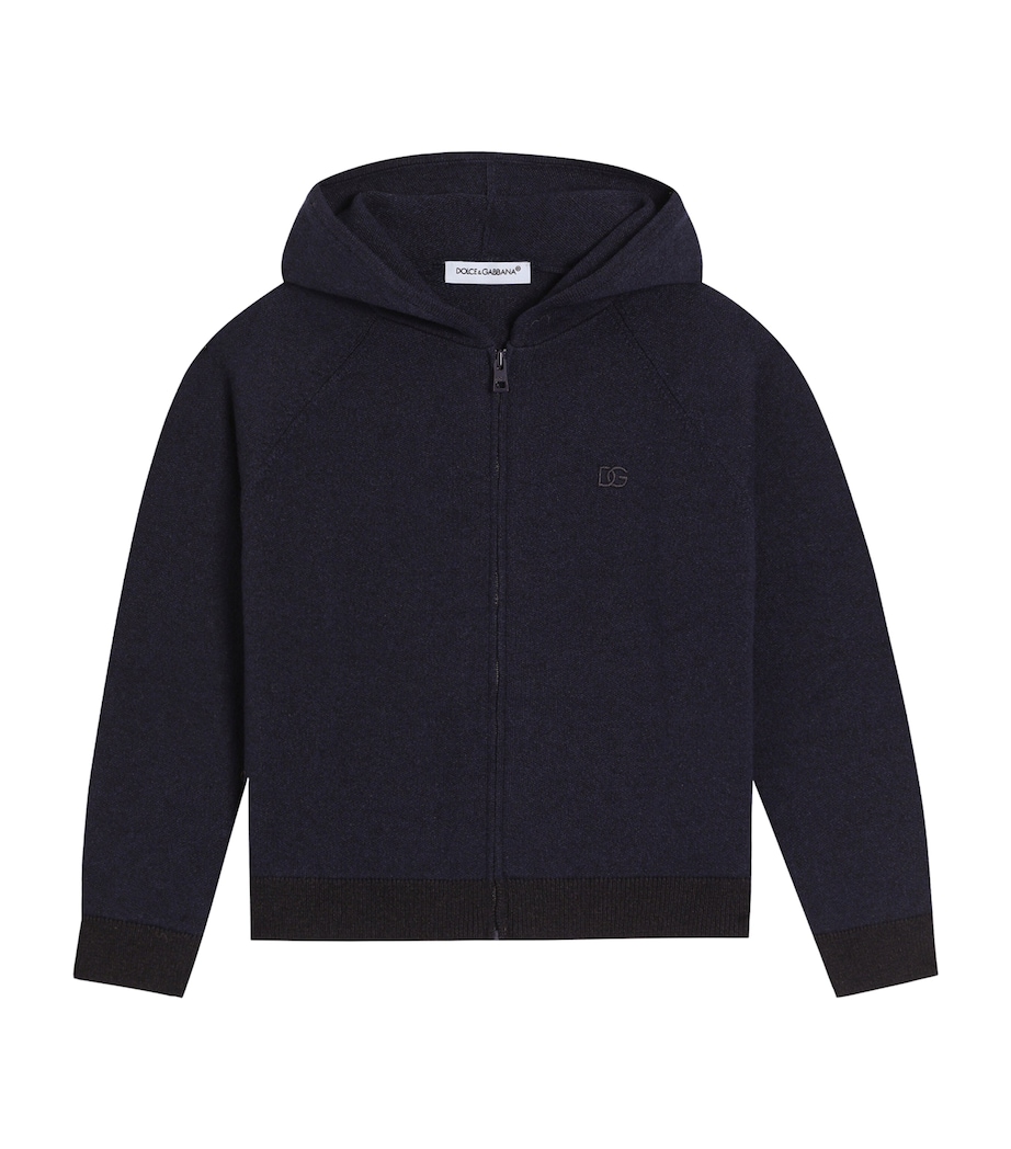 Wool-Cashmere DG Millennials Zip-Up Hoodie (8-12 Years) B3895-NAVY BLUE Image 1