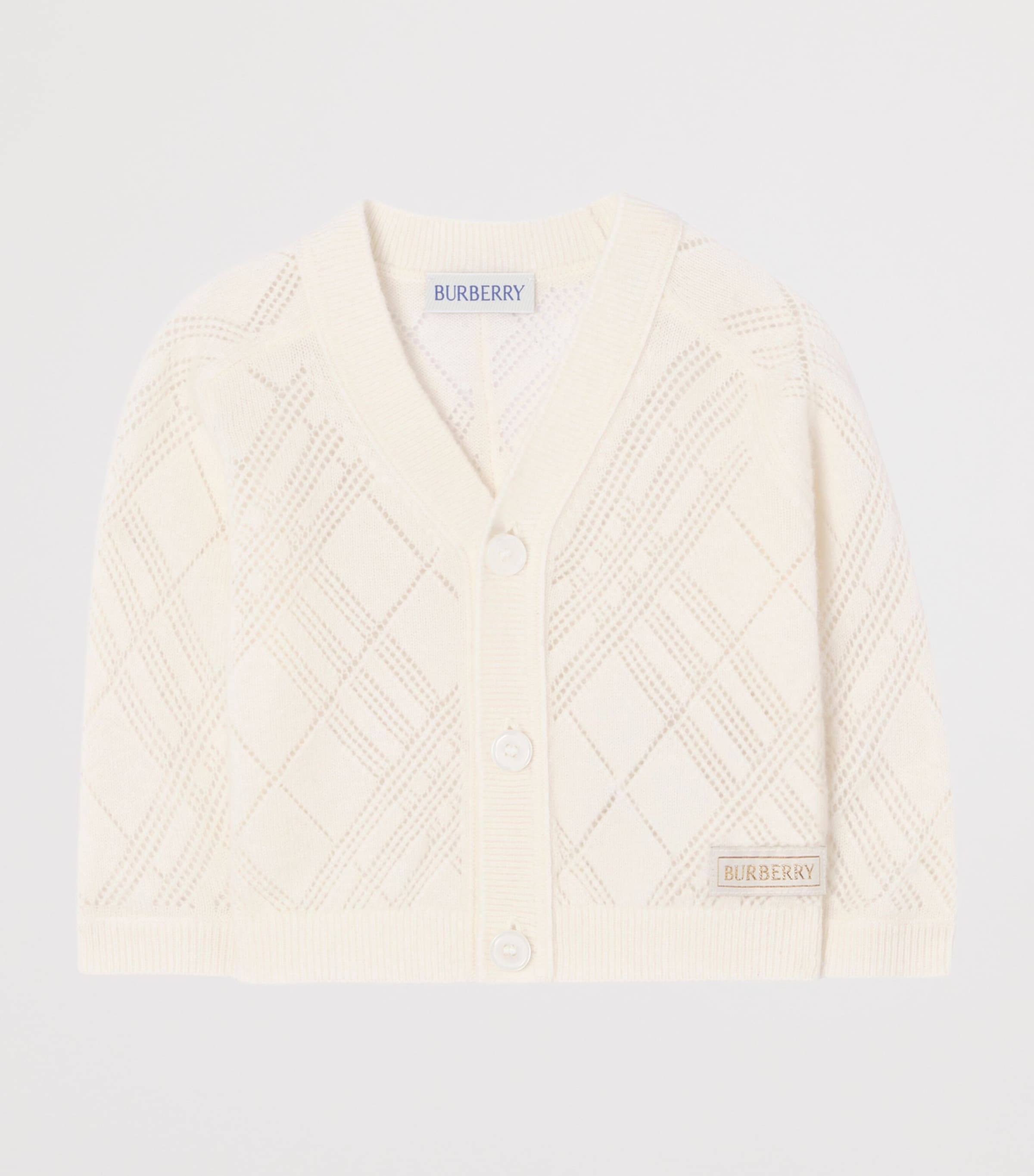 Burberry Kids Cashmere Check Cardigan and Trouser Set (1-18 Months) Ivory Image 2