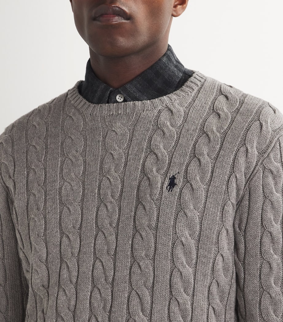 Polo Ralph Lauren Mens Cable-Knit Polo Logo Sweater Grey Image 6
