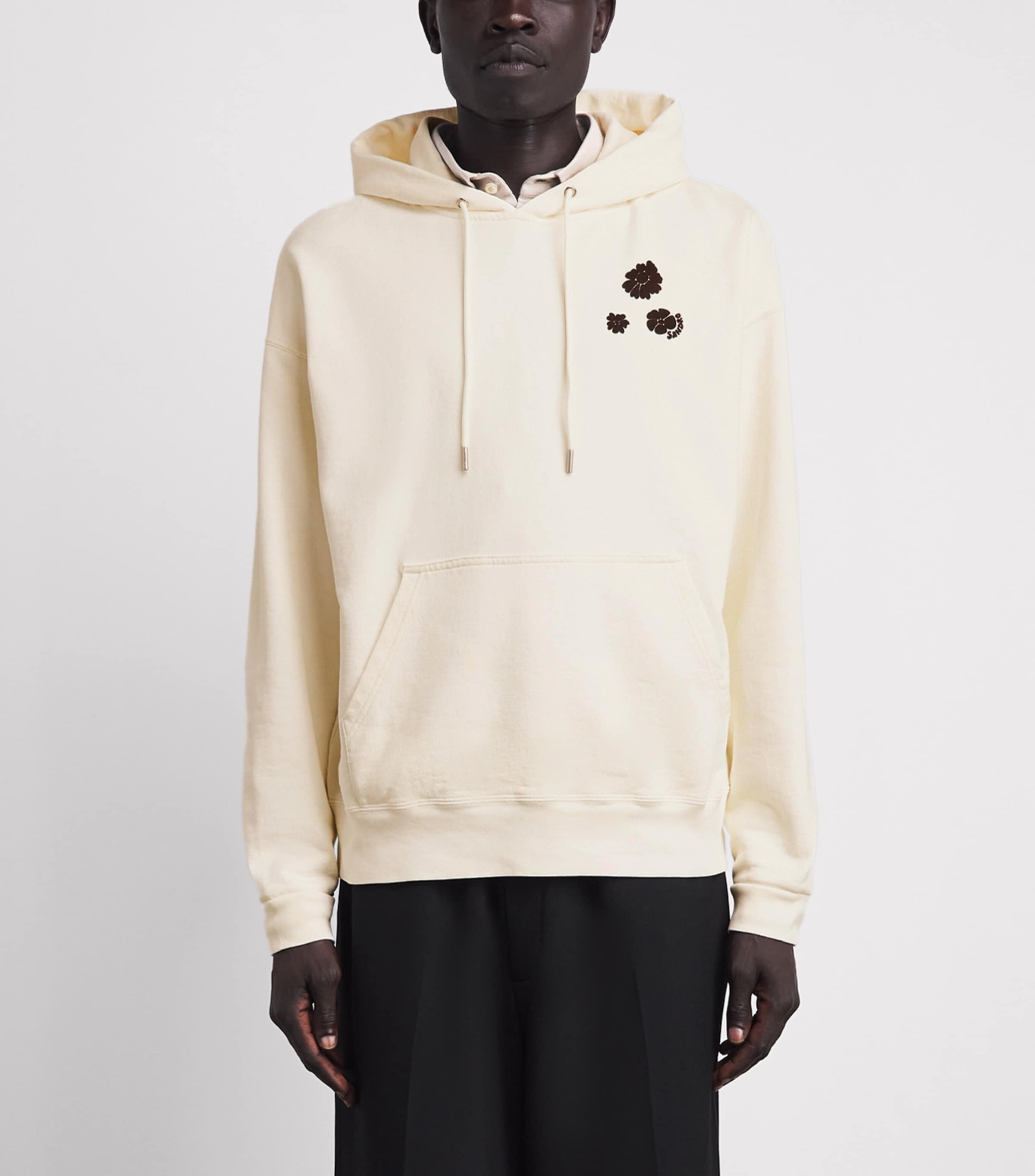 Sandro Paris Mens Oversized Flocked Floral Hoodie Ecru Image 4
