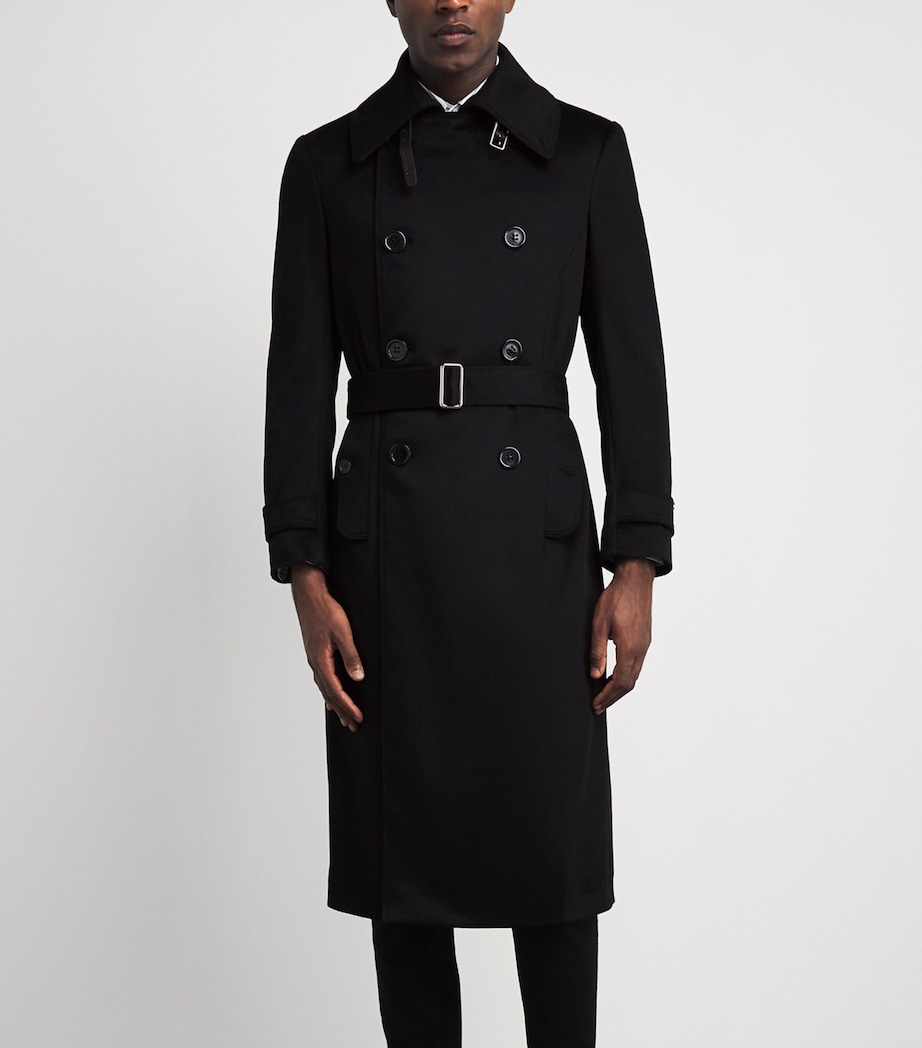 Alan Scott Mens Cashmere-Blend Trench Coat Black Image 4