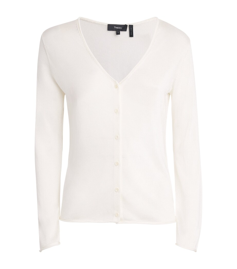 Theory Womens Sheer Jersey V-Neck Cardigan Ivory Image 1