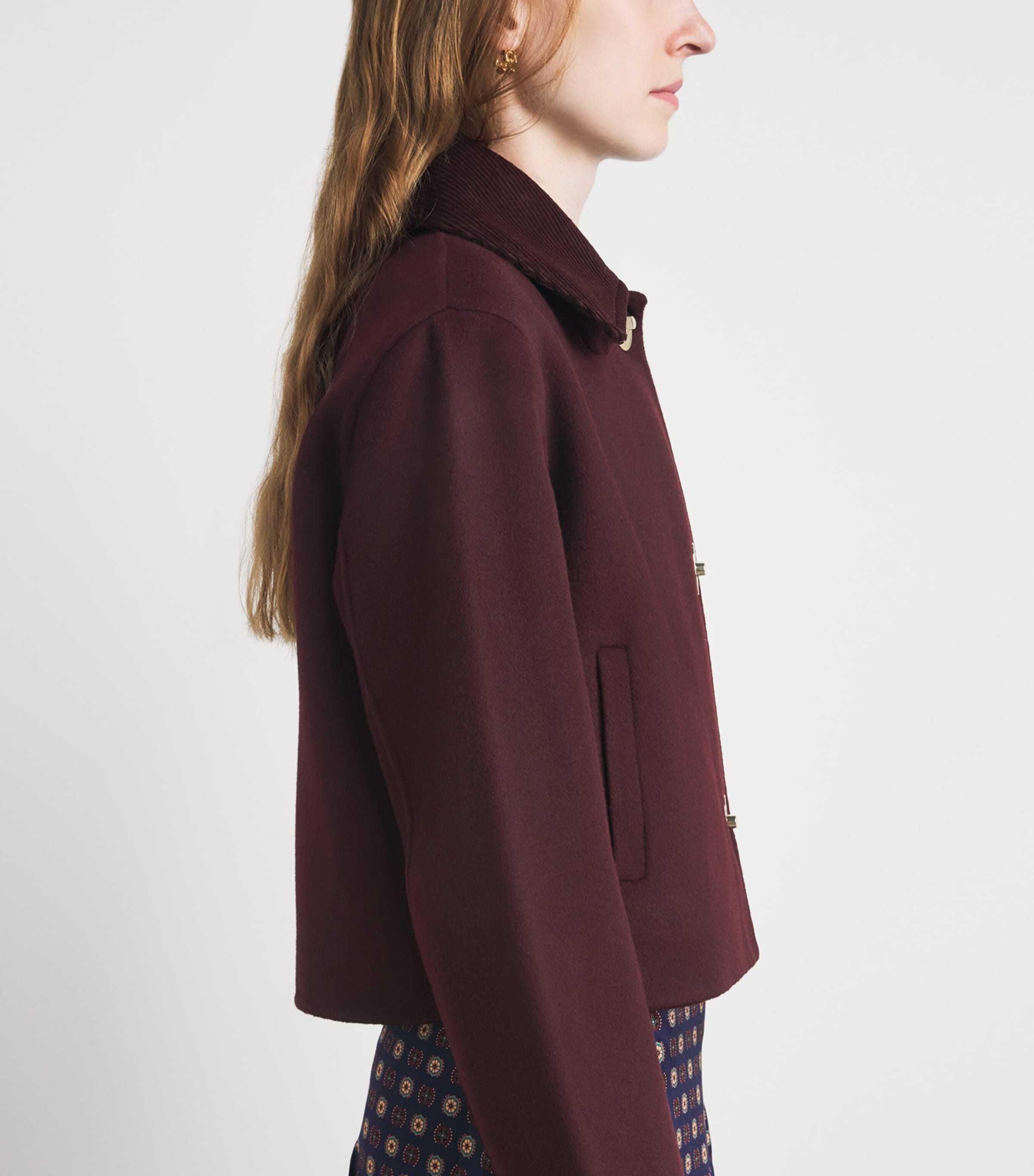 Claudie Pierlot Womens Wool-Blend Corduroy Jacket Dark Burgundy Image 3