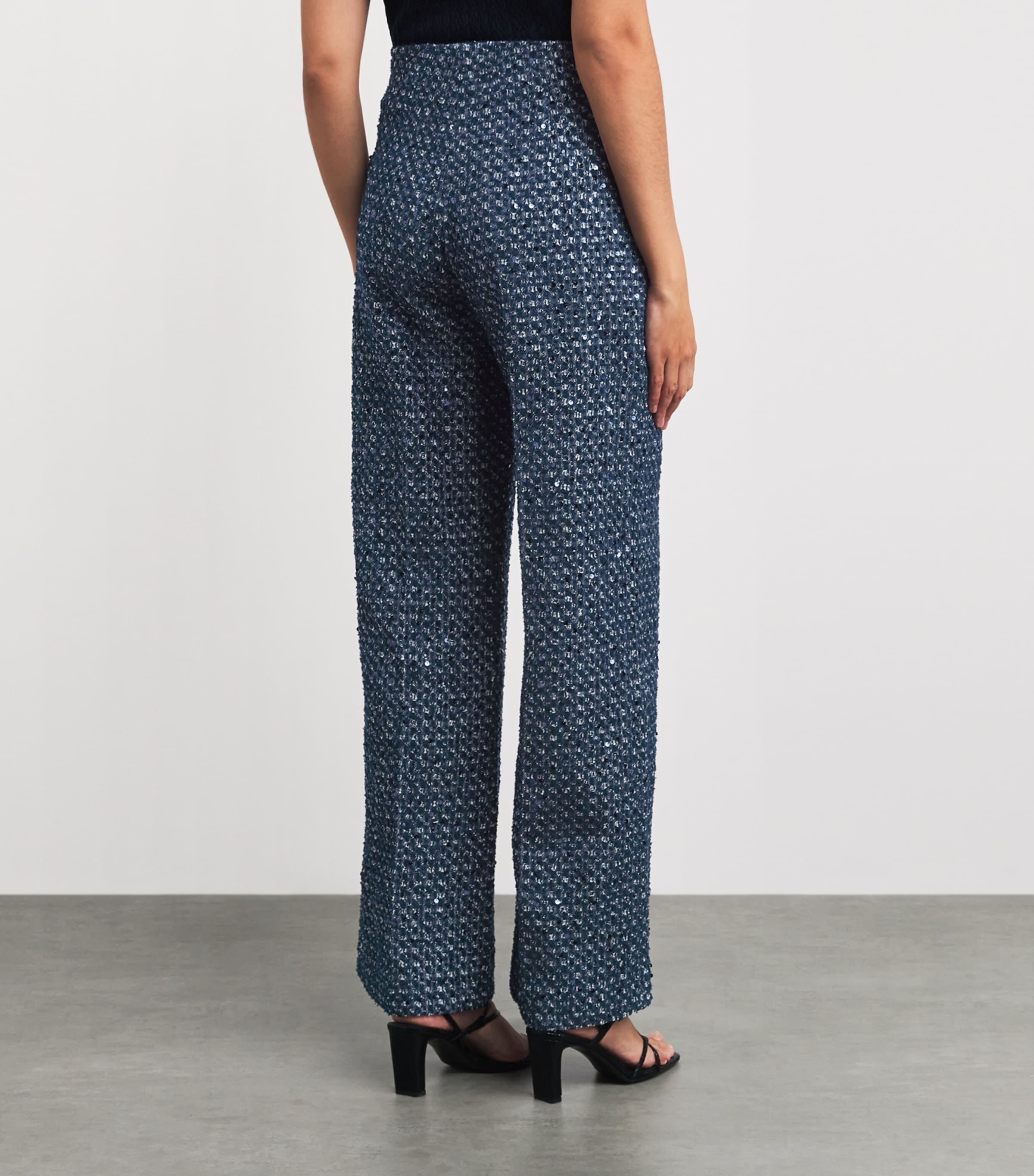 Sandro Paris Womens Sequinned Tailored Trousers Navy Blue Image 5