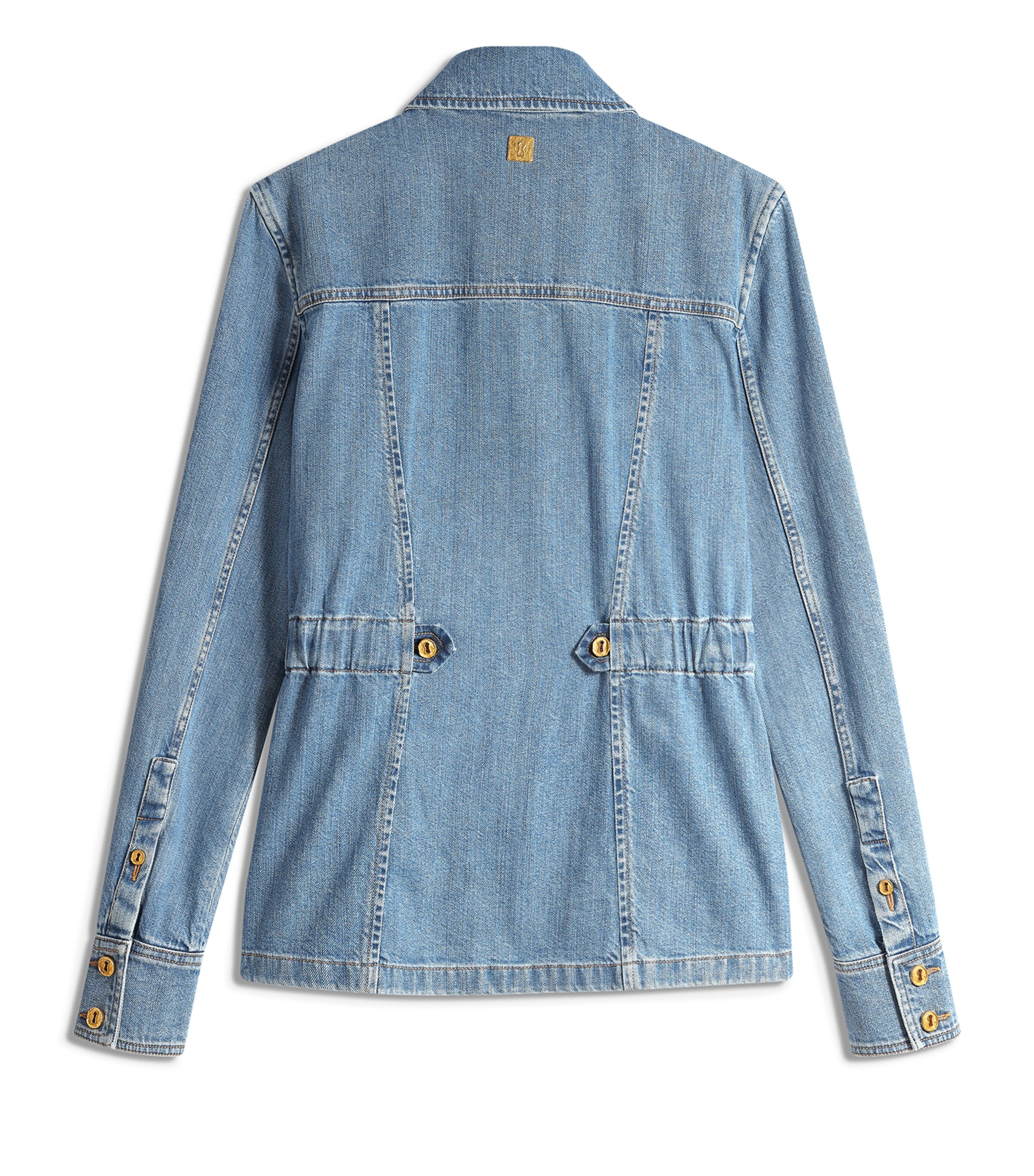 Schiaparelli Womens Denim Smocked Safari Shirt Blue Image 6