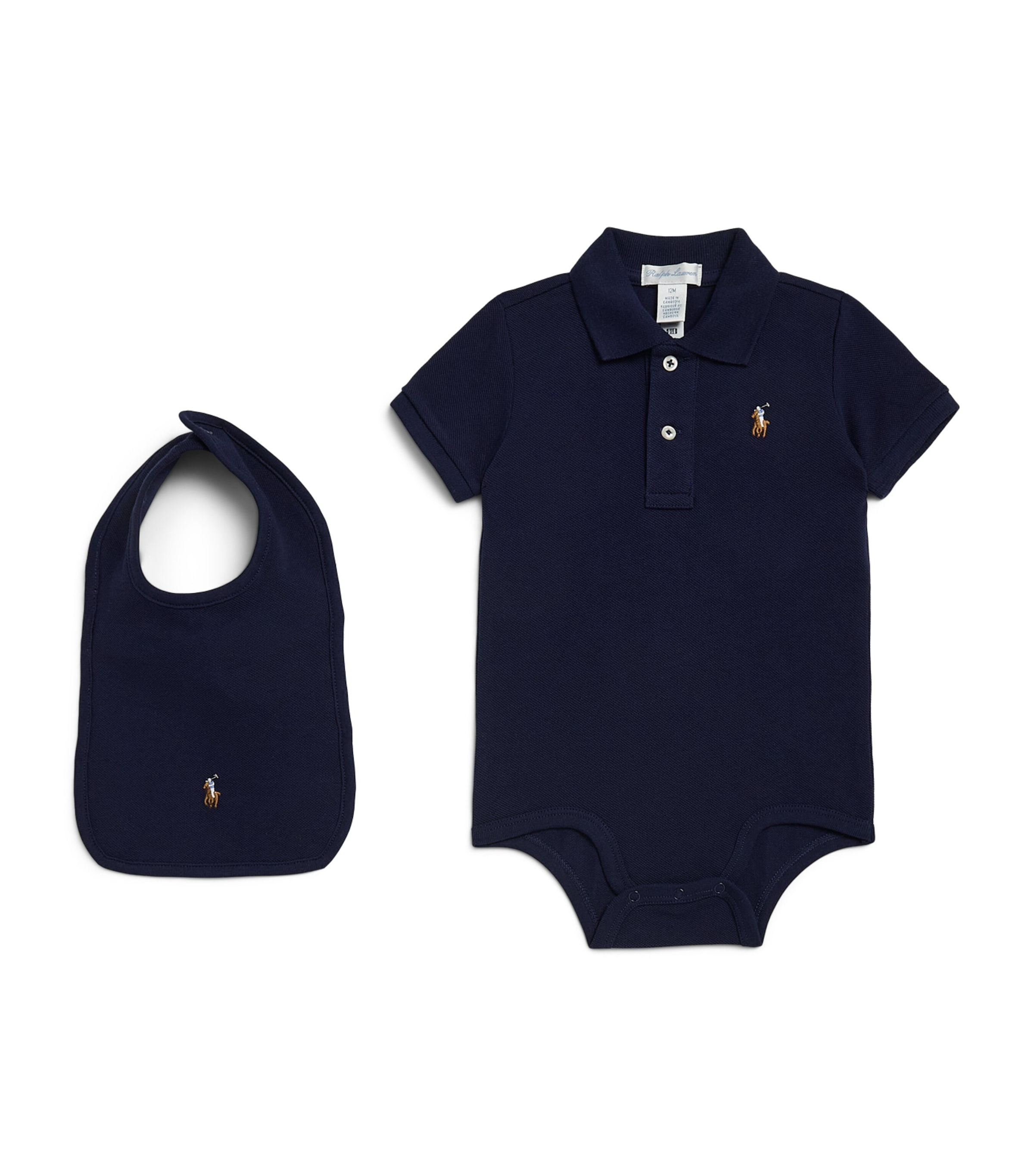 Ralph Lauren Kids Cotton Bodysuit and Bib Set (3-12 Months) Refined Navy Image 1