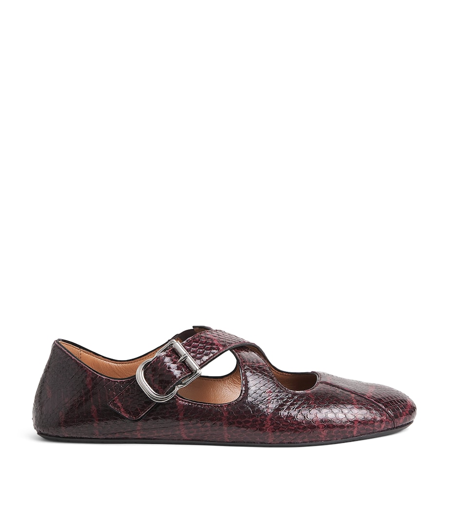 Alaïa Womens Snakeskin Criss-Cross Ballet Flats Bordeaux Image 1