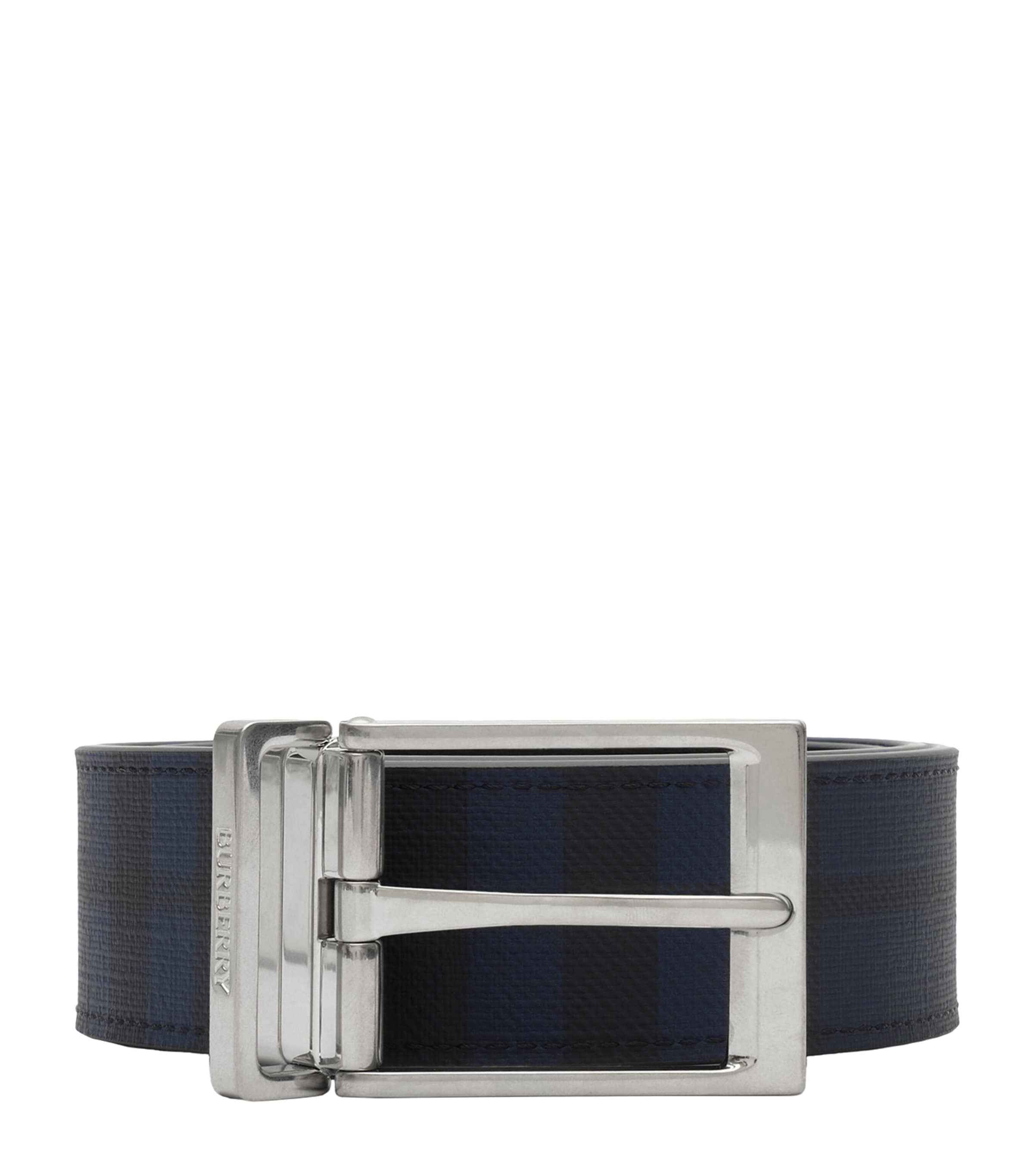 Burberry Leather Check Reversible Belt Navy Check/black Image 1