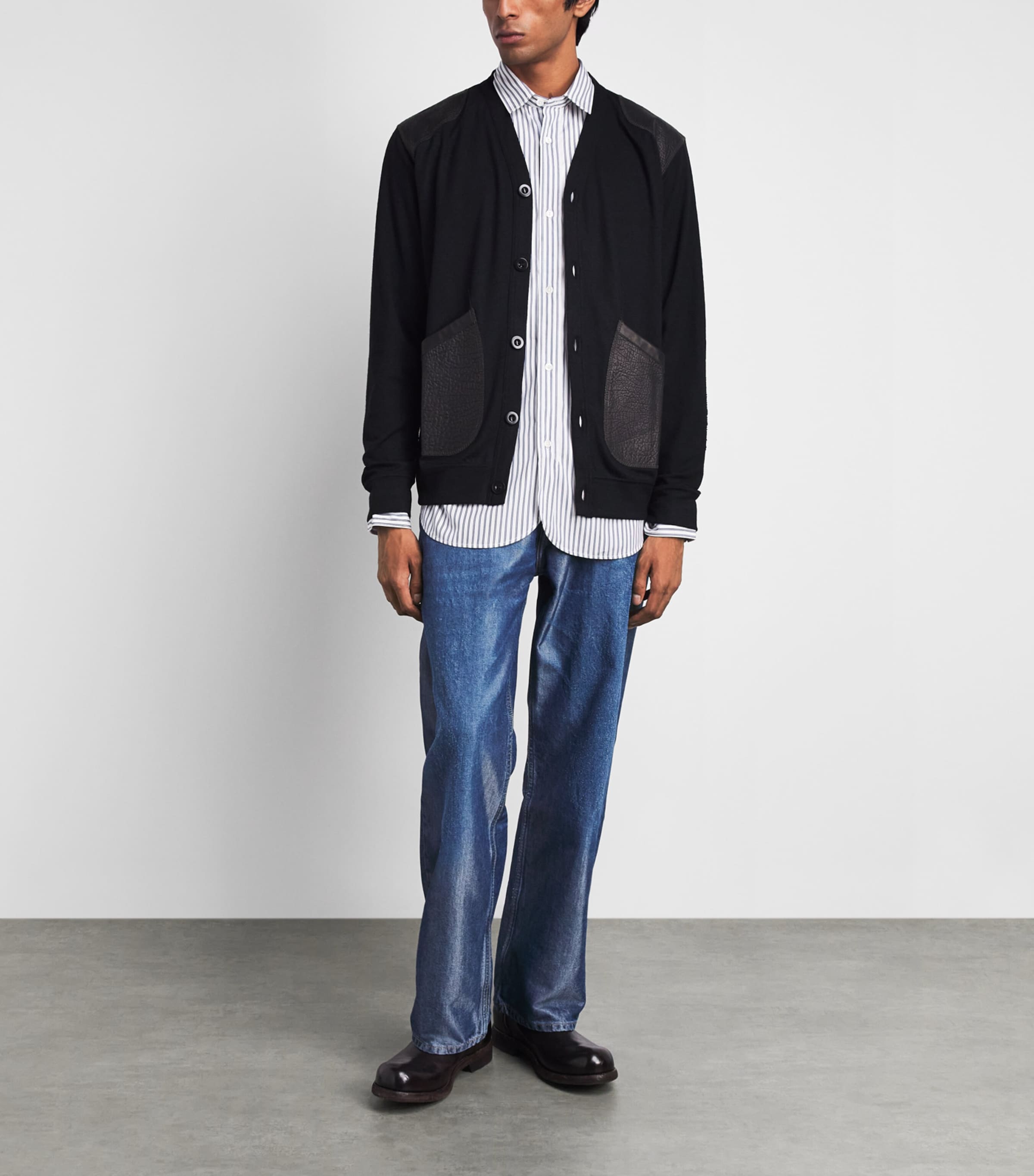 Junya Watanabe MAN Mens Cotton Stripe Shirt Wht/nvy X Beige Image 2