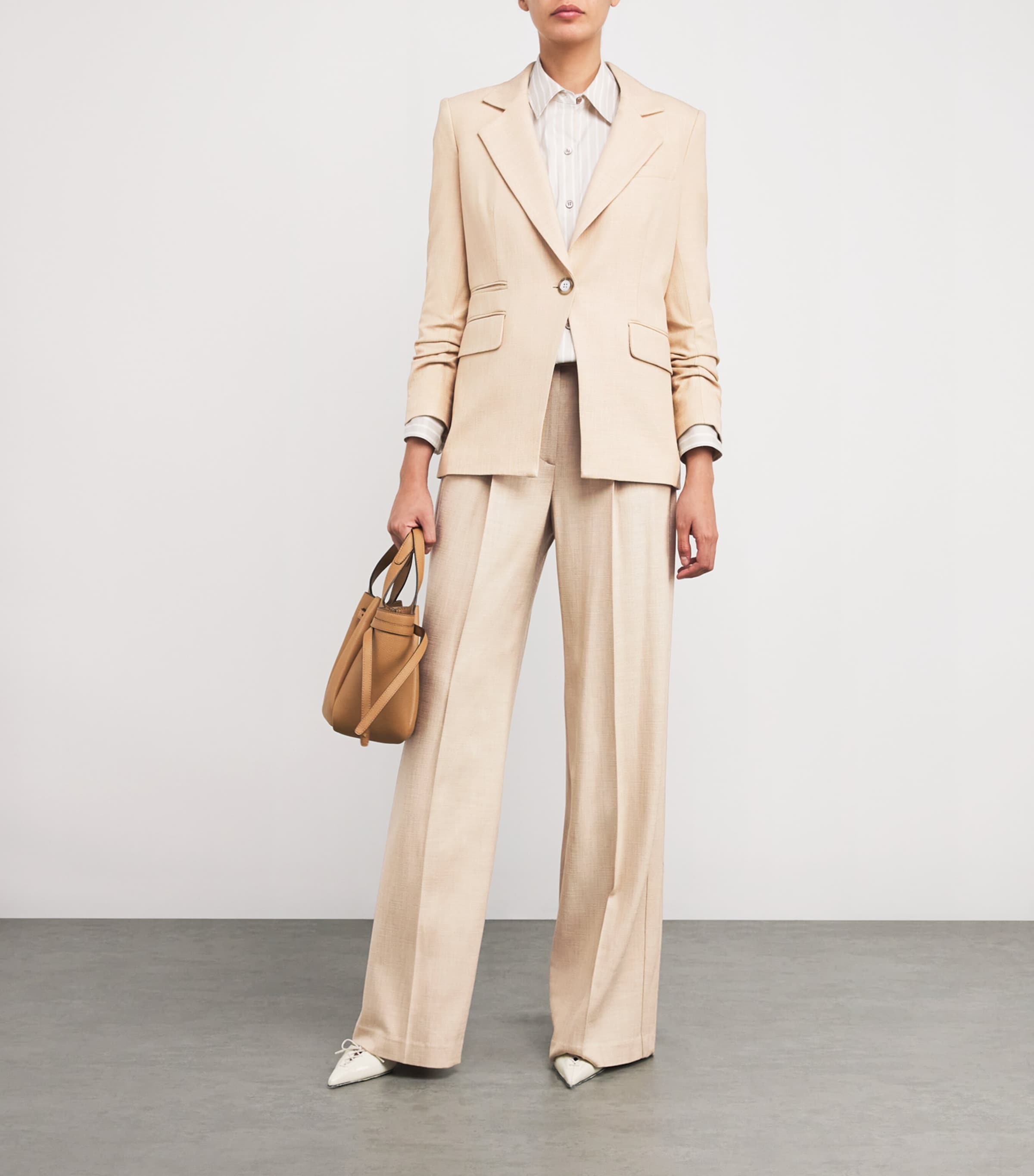 Veronica Beard Womens Marbeau Wide-Leg Trousers Stone Khaki Image 2