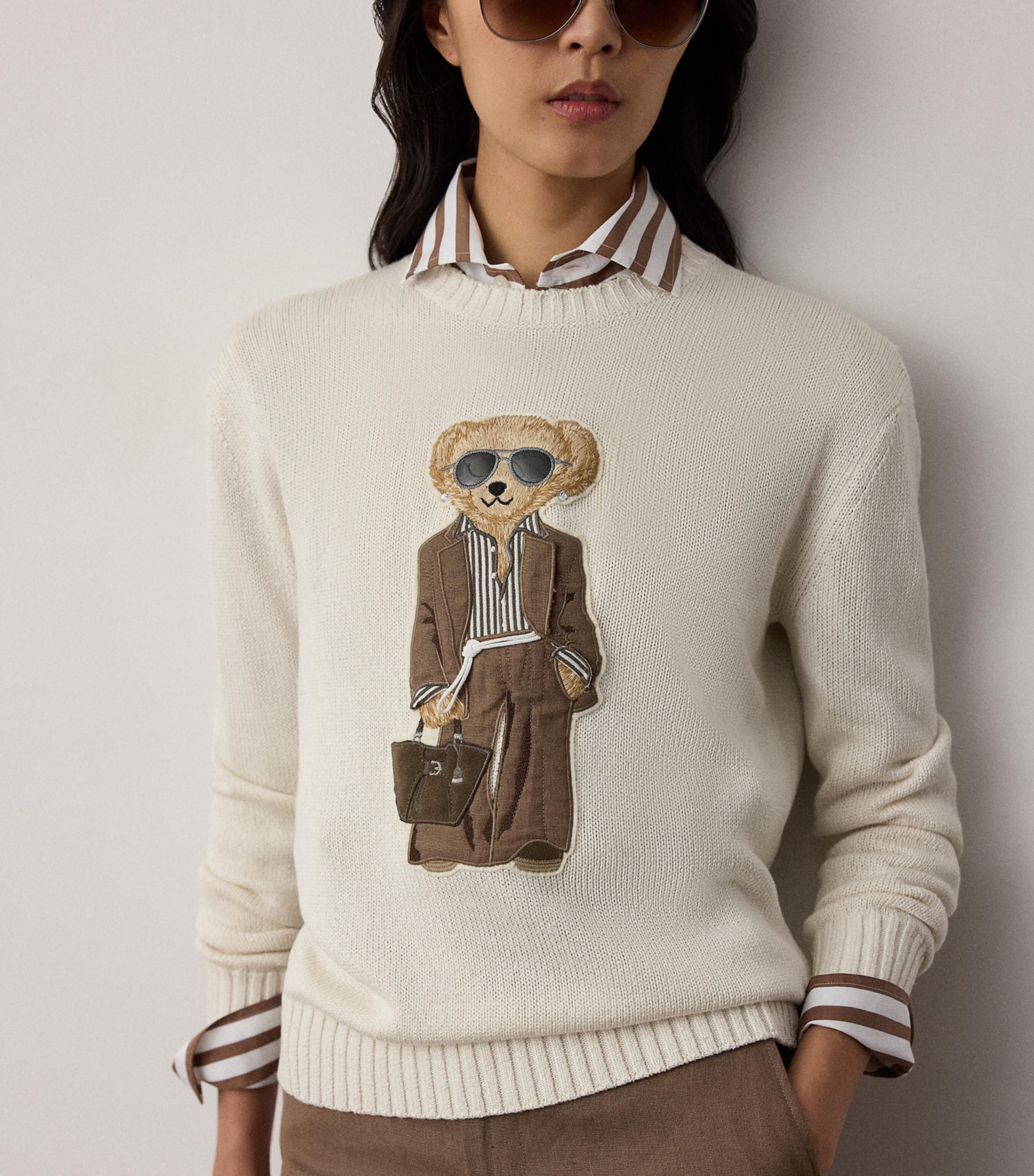 Ralph Lauren Collection Womens Silk Polo Bear Sweater Lux Cream Image 4