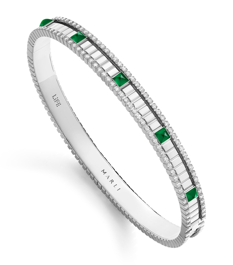 White Gold, Diamond and Agate LIFE Bangle WHITE GOLD Image 1