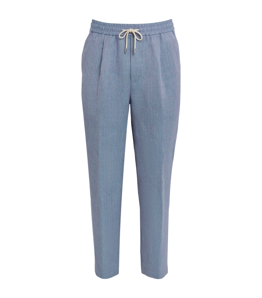 Jacob Cohën Mens Linen Drawstring Straight Trousers Azzurro Image 1