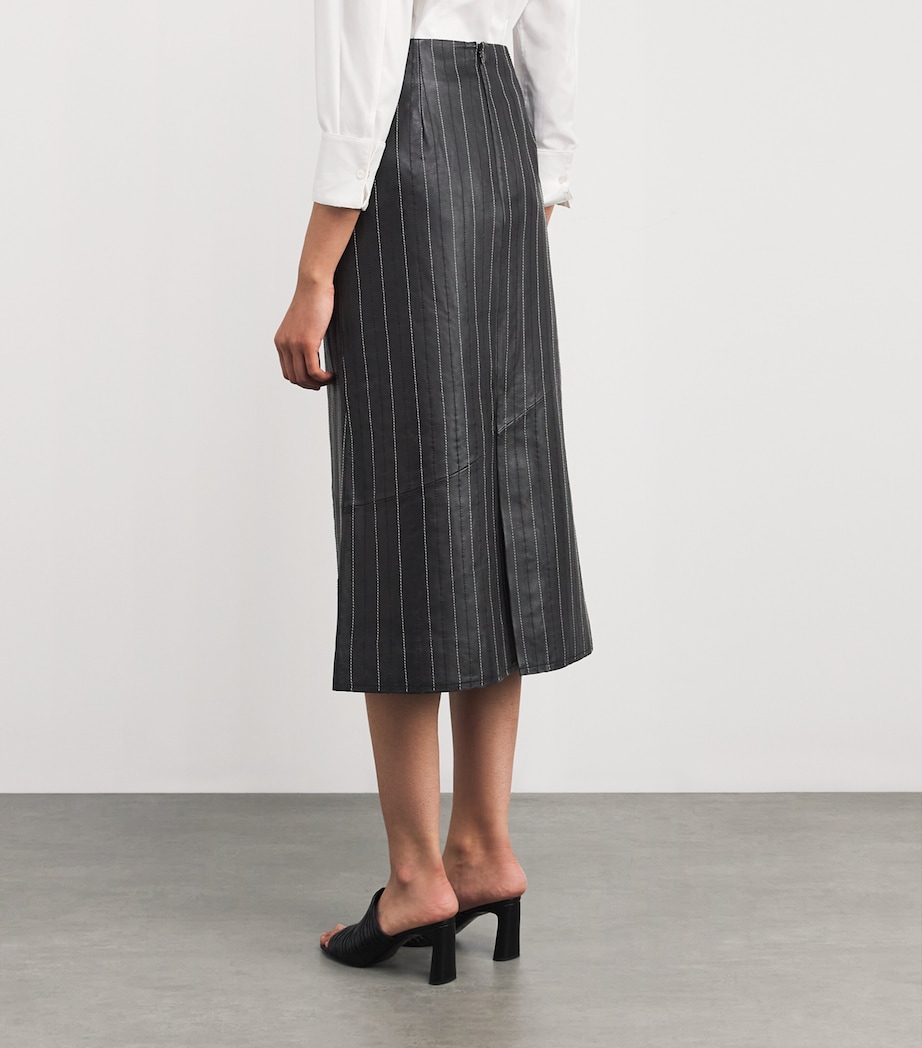 Leather Pinstripe Midi Skirt 9465 BLACK/IVORY Image 4