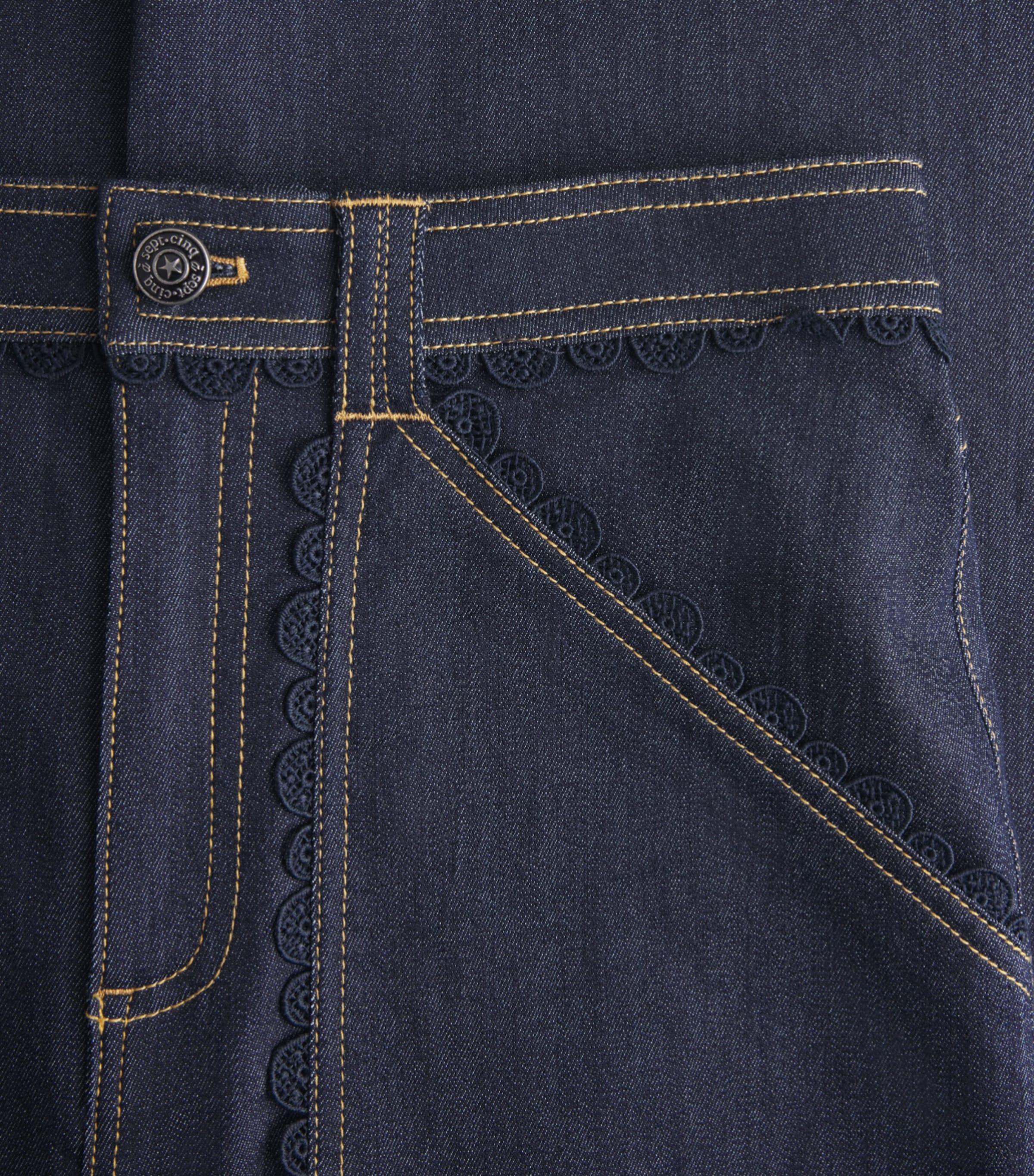 Cinq A Sept Womens Guipure Lace-Trim Benji Jeans Indigo Image 6