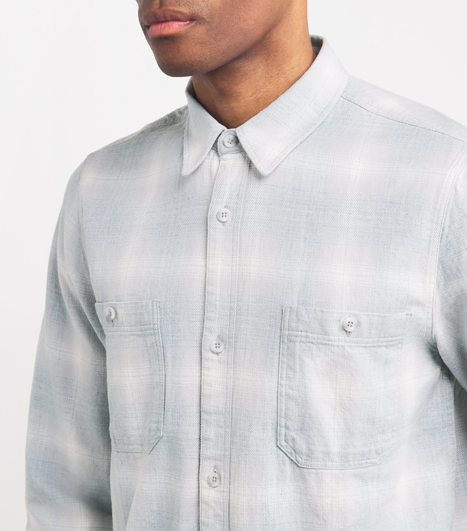 Officine Generale Mens Cotton Check Shirt Lightgrey/white/blue Image 6
