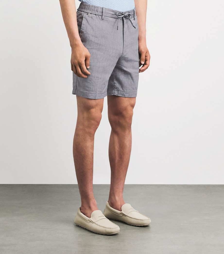 BOSS Mens Linen-Blend Drawstring Shorts Open Blue Image 4