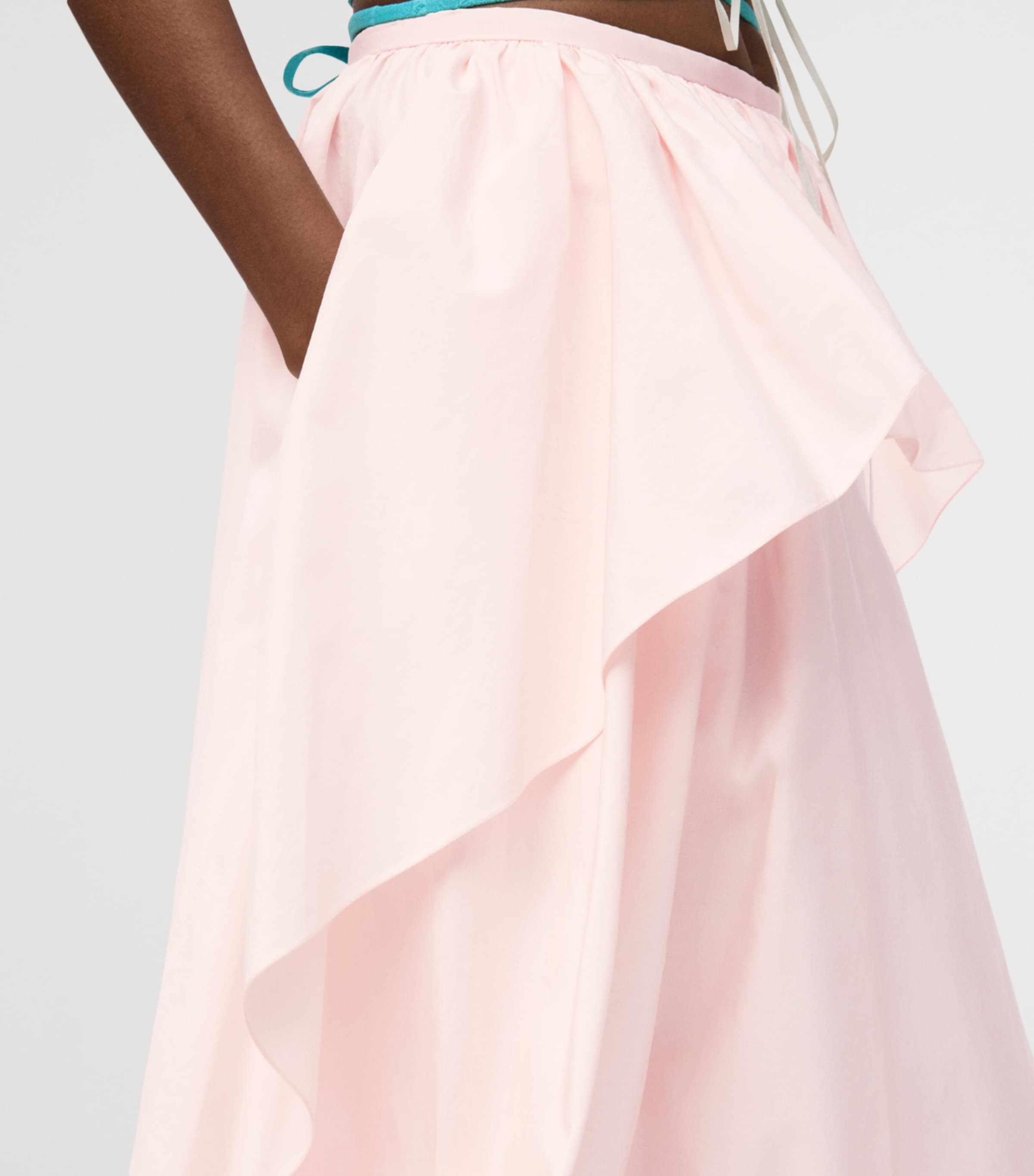 LOEWE Womens x Paula's Ibiza Cotton Draped Midi Skirt Light Pink Image 5
