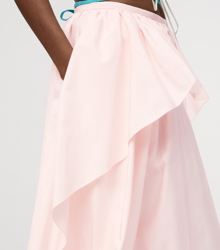 LOEWE Womens x Paula's Ibiza Cotton Draped Midi Skirt Light Pink Image 5