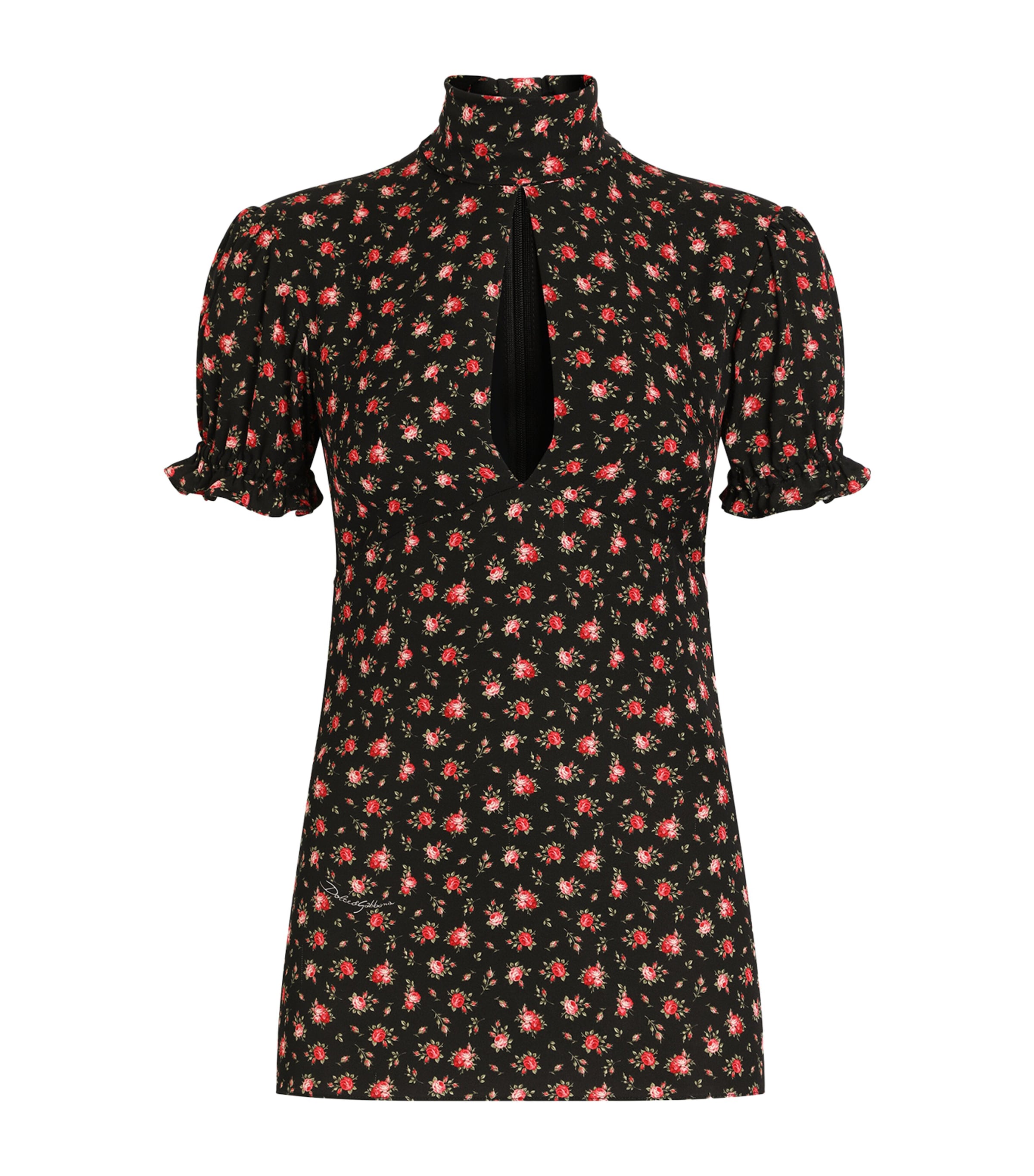 Dolce&Gabbana Womens Stretch-Silk Rose Print Blouse Rose Image 1