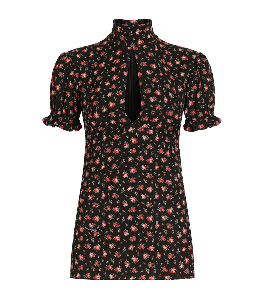 Dolce&Gabbana Womens Stretch-Silk Rose Print Blouse Rose Image 1