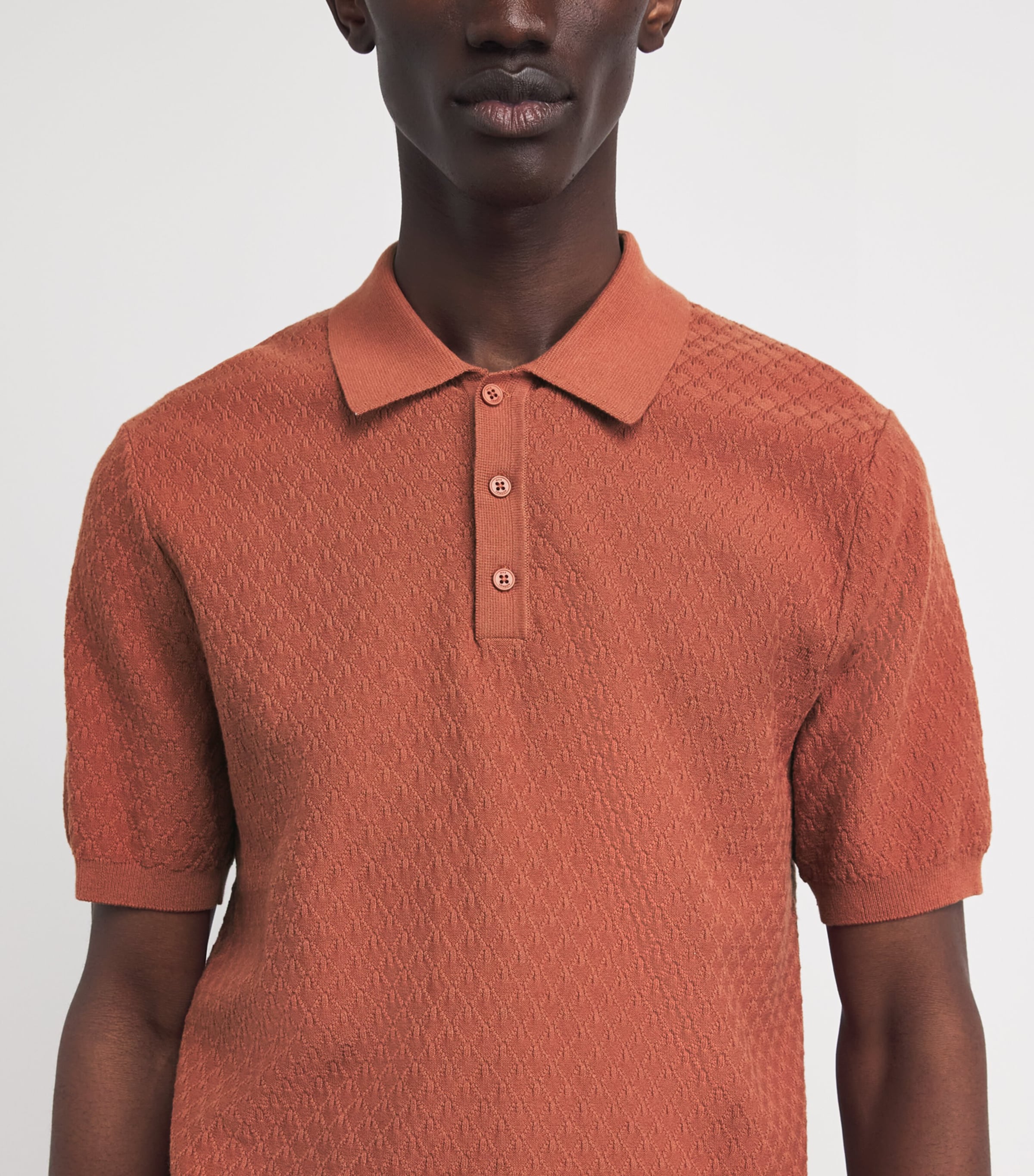 Wax London Mens Cotton-Cashmere Naples Polo Shirt Rust Image 3