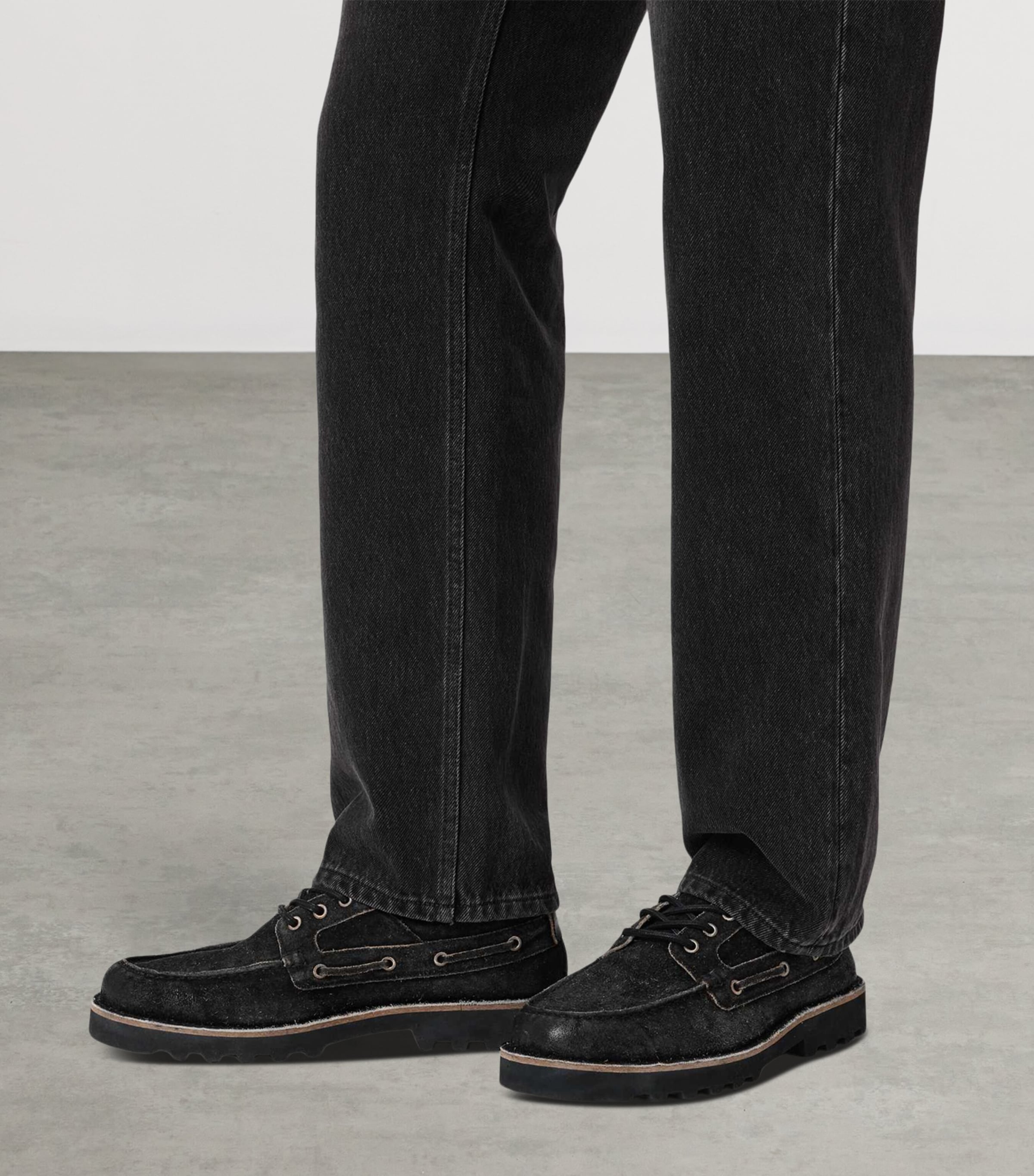 AllSaints Suede Skiff Boat Shoes Charcoal Grey Image 2