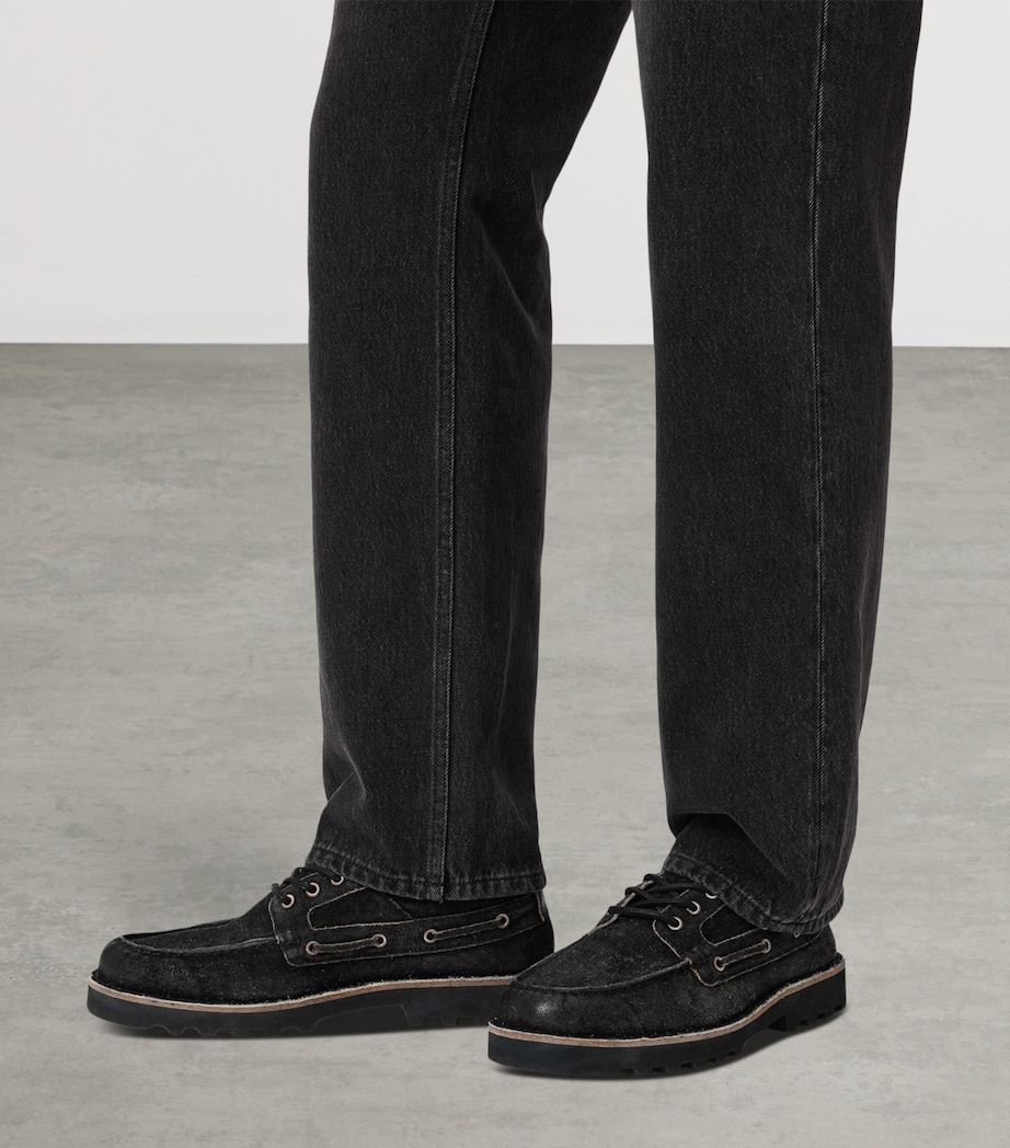 AllSaints Suede Skiff Boat Shoes Charcoal Grey Image 2
