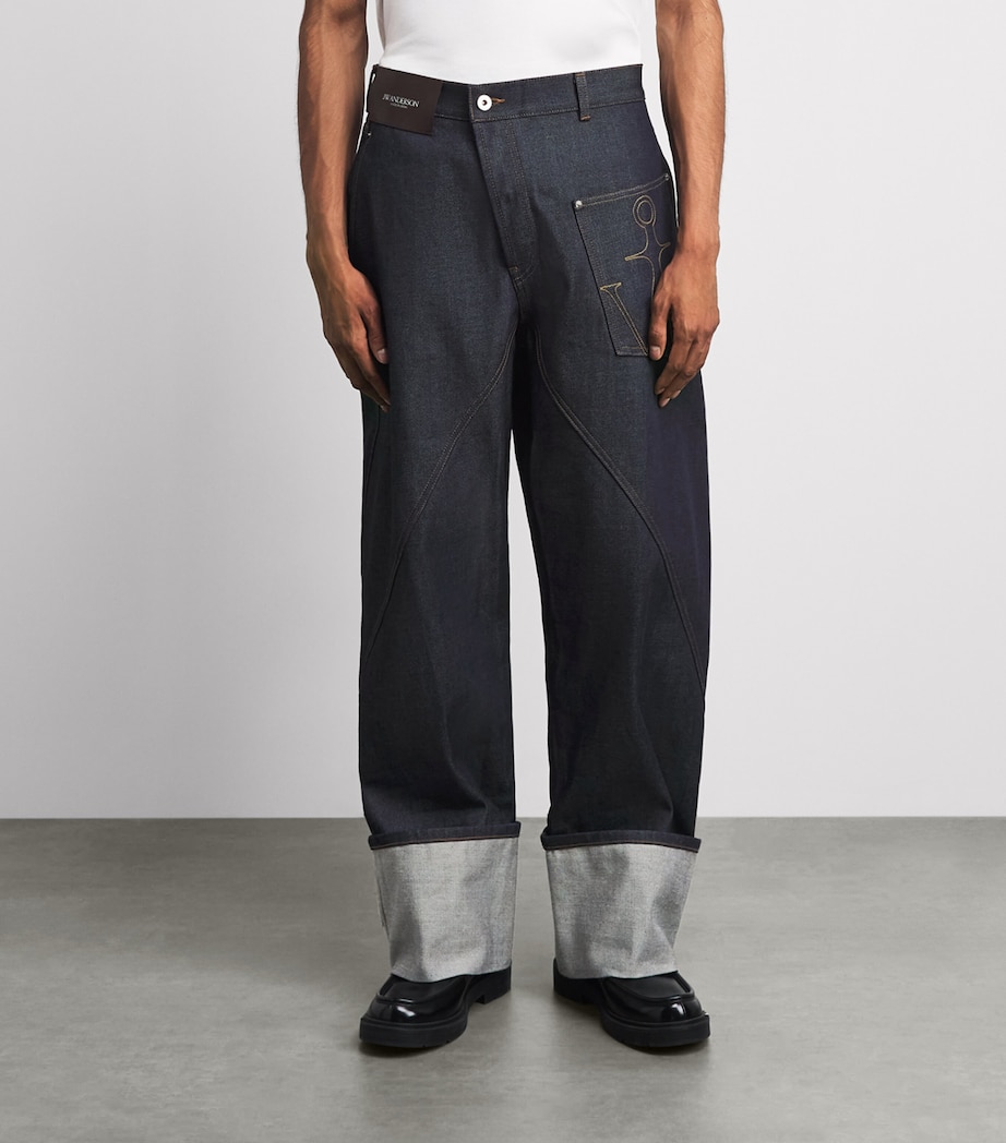 JW Anderson Mens Twisted Turn-Up Relaxed Jeans Indigo Image 4