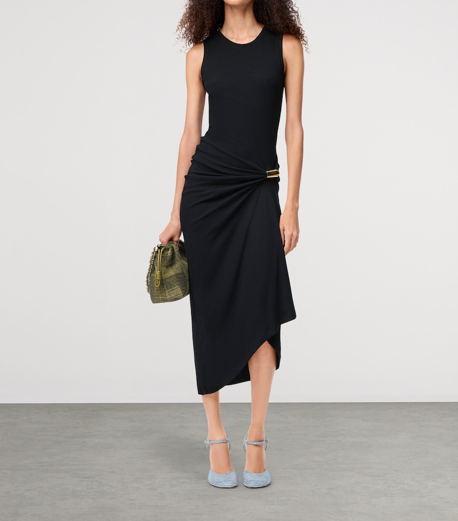 Cotton Draped Midi Dress BLACK Image 2
