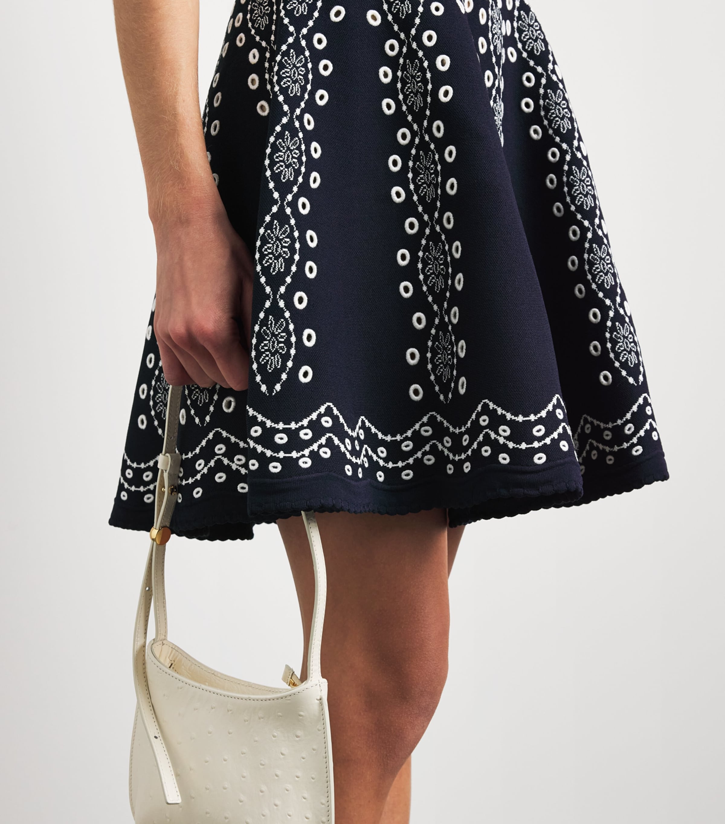 Sandro Paris Womens Knitted Embroidered Mini Dress Navy Blue Image 3