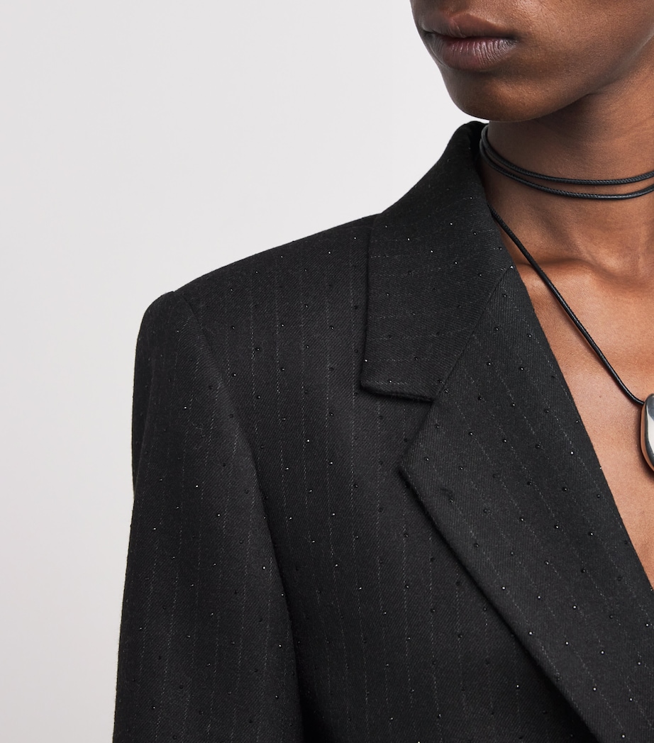 Rhinestone-Embellished Striped Suit Jacket BLACK Image 6