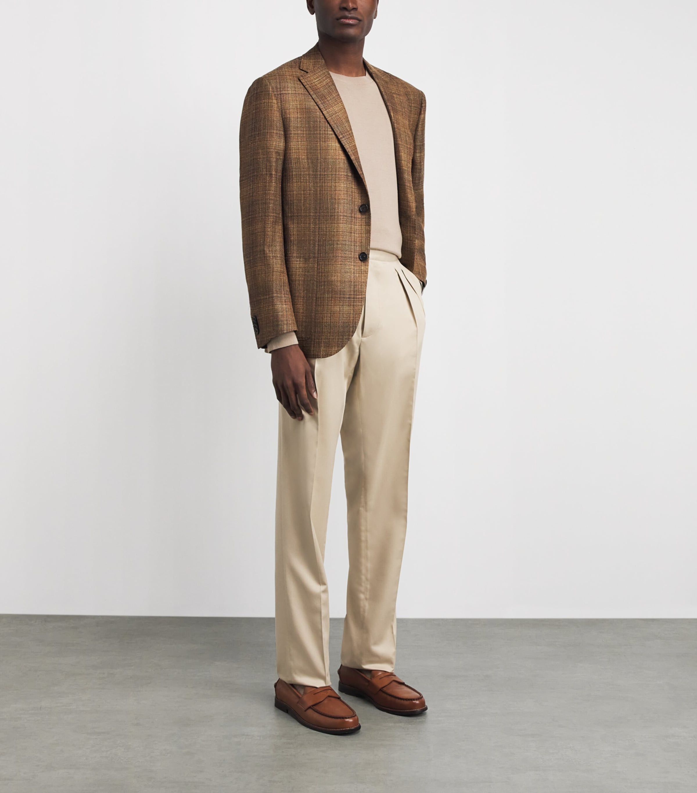 Corneliani Mens Virgin Wool-Silk-Linen Blazer Burned Brown Image 2