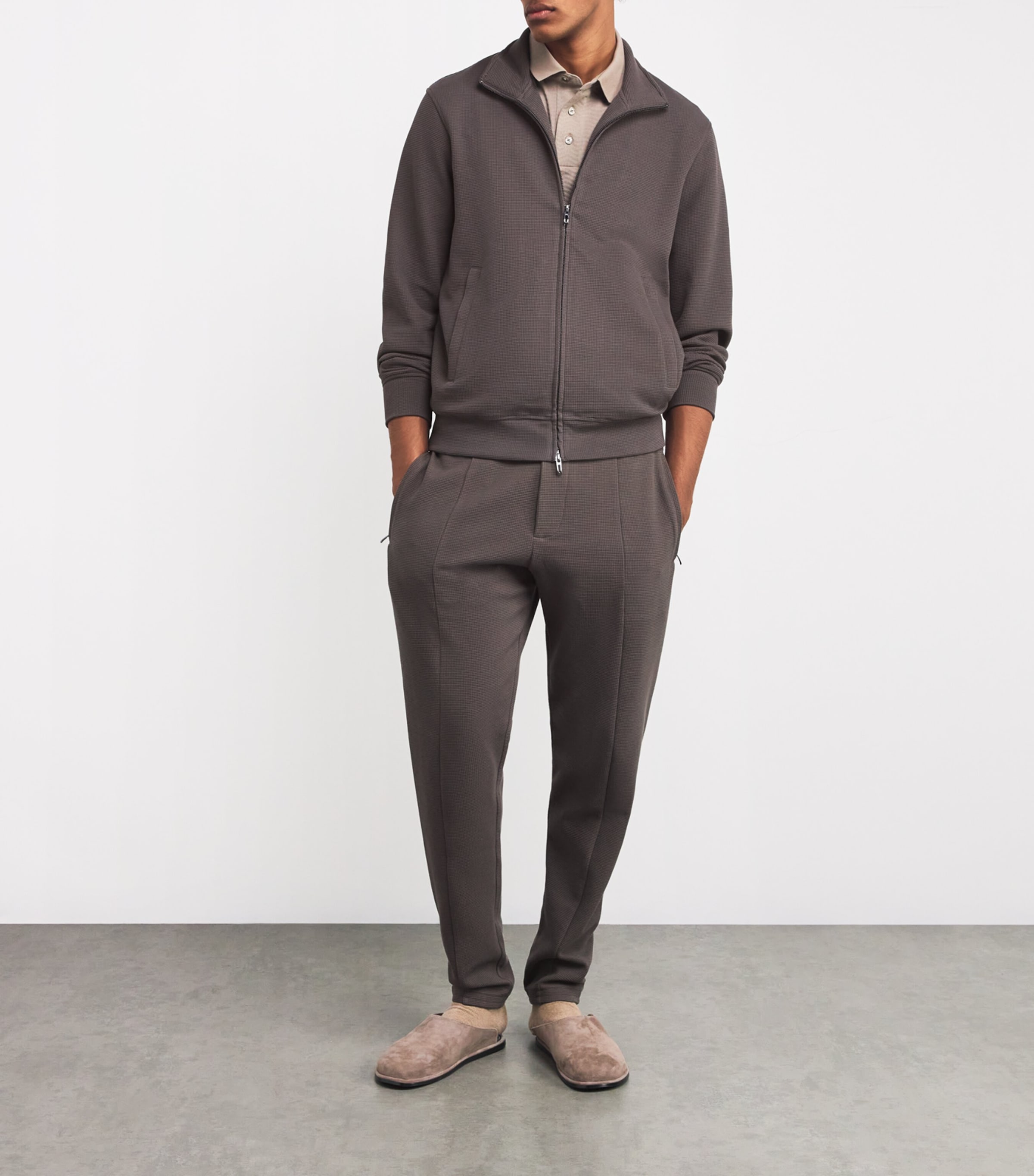 パーカー・フーディ GIORGIO ARMANI TECHNICAL WAFFLE MESH TRACK SWEATSHIRT Emporio Armani Waffle-Knit Zip-Up Sweatshirt | Harrods US