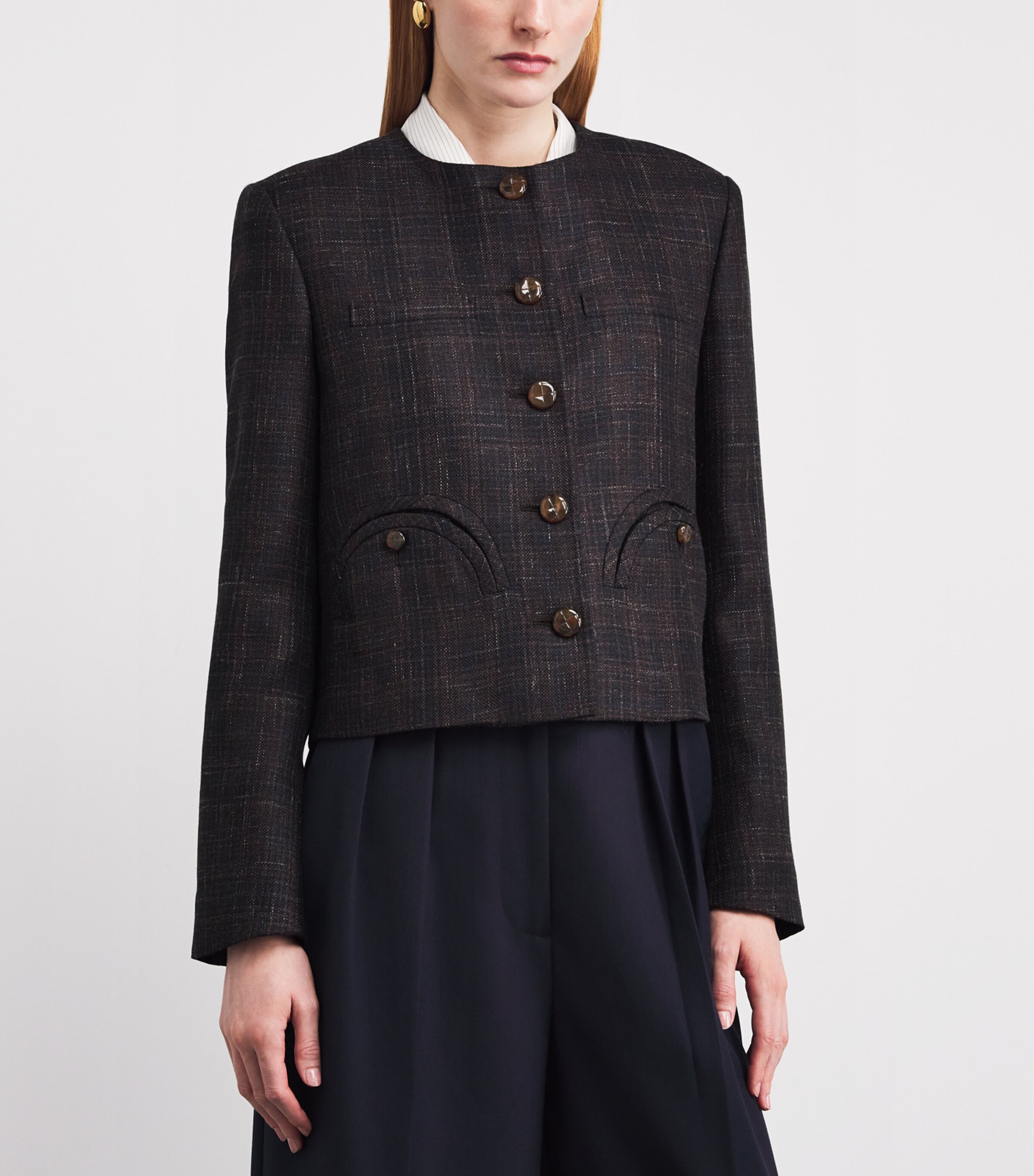 Blazé Milano Womens Virgin Wool-Blend Cropped Jacket Chocolate Image 3