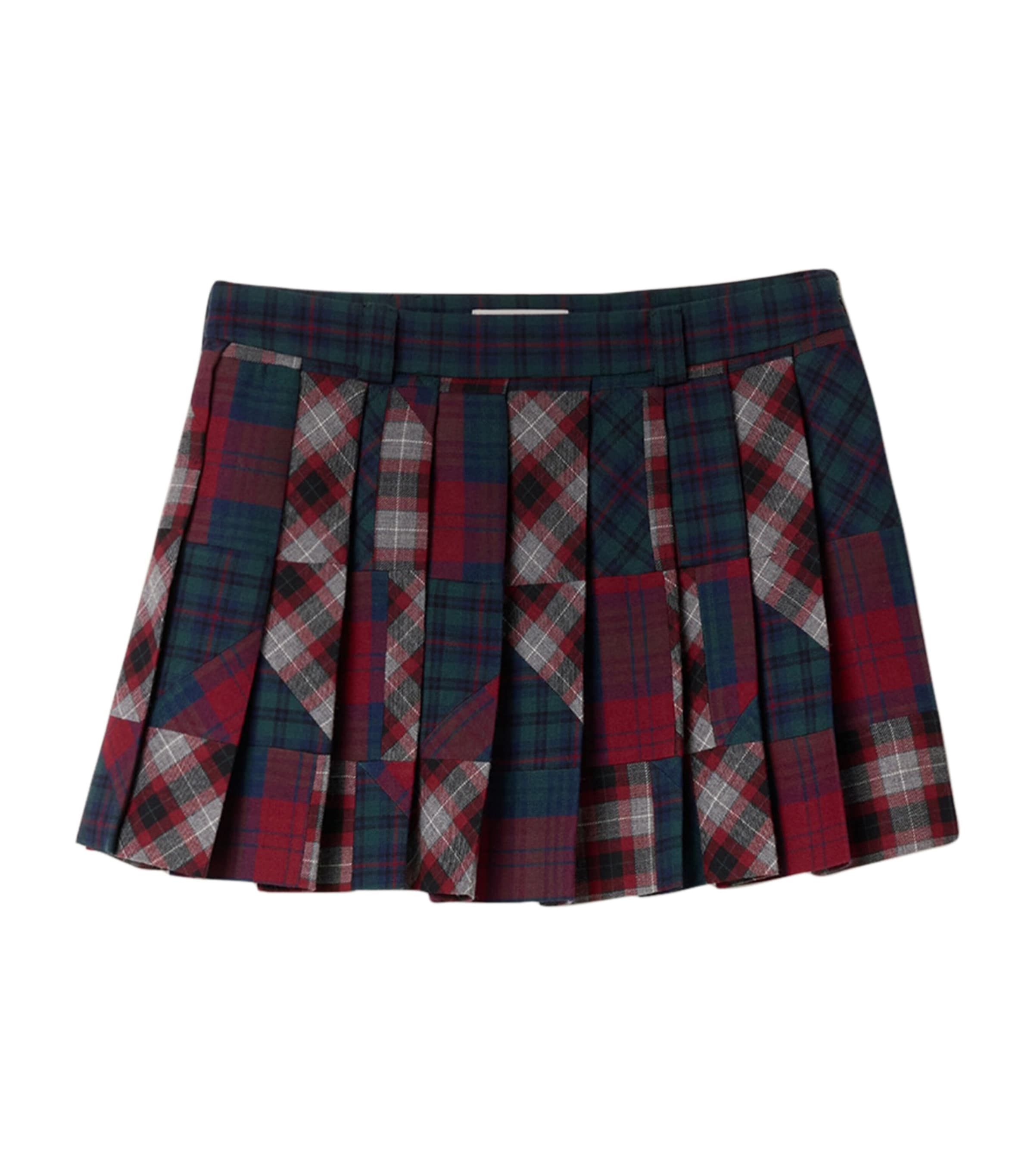 Wool Plaid Pleated Mini Skirt F0055 Image 1
