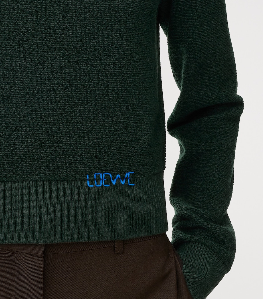 LOEWE Womens Wool-Blend Embroidered Sweater Dark Green Image 5