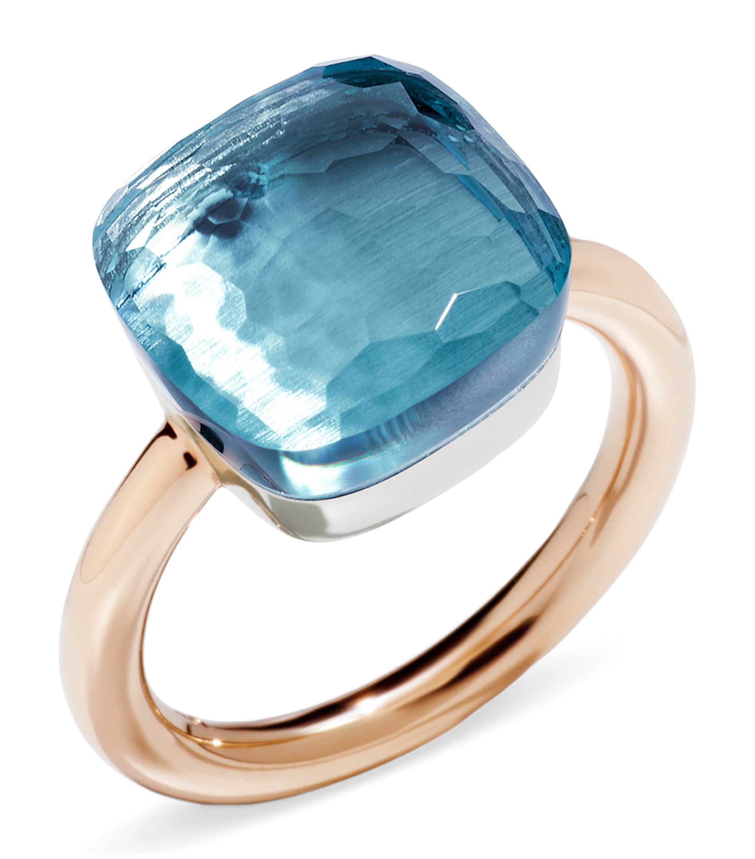POMELLATO ROSE GOLD AND SKY BLUE TOPAZ NUDO RING