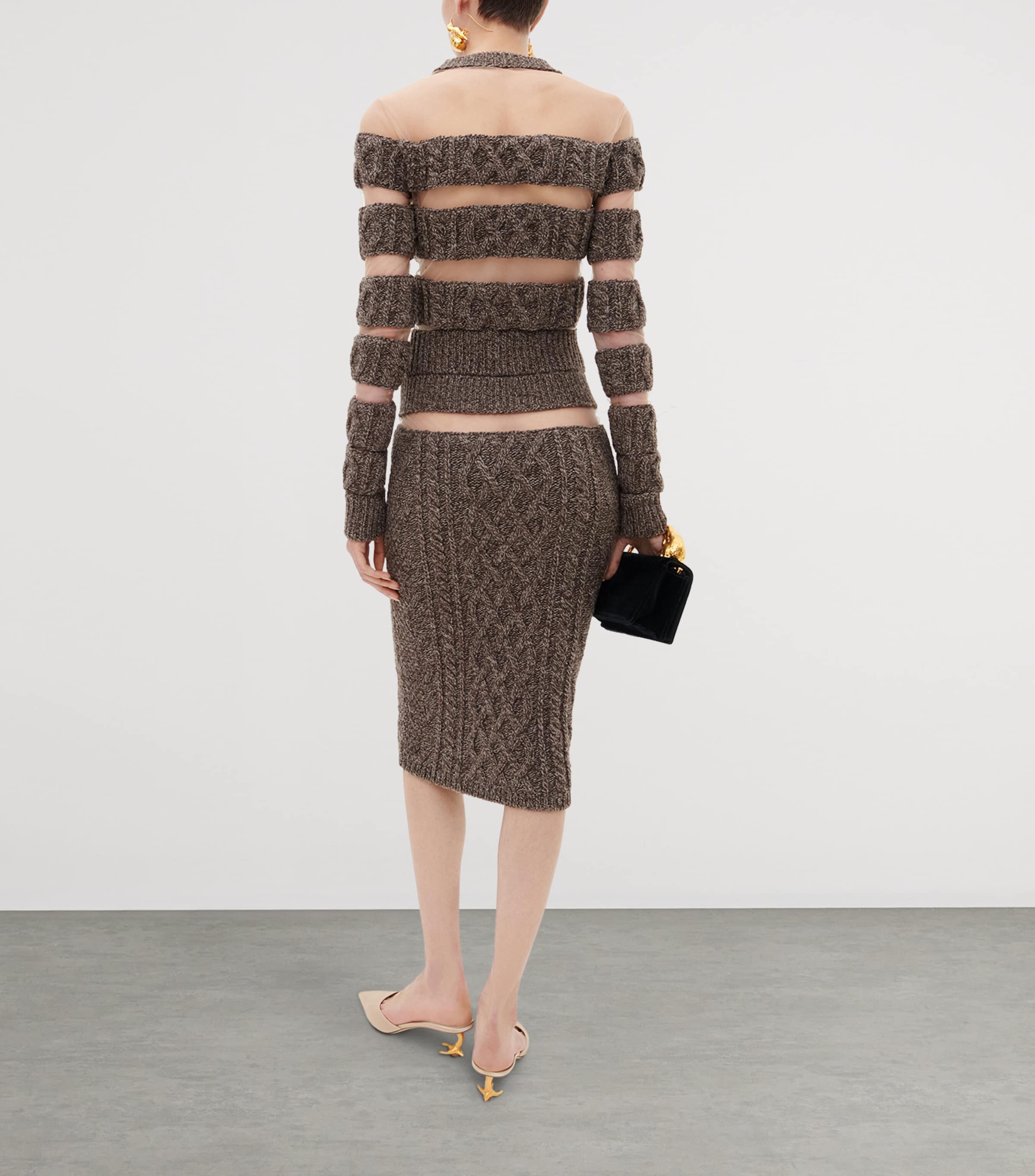 Schiaparelli Womens Wool Stripe Sheer-Panel Sweater Brown Image 3