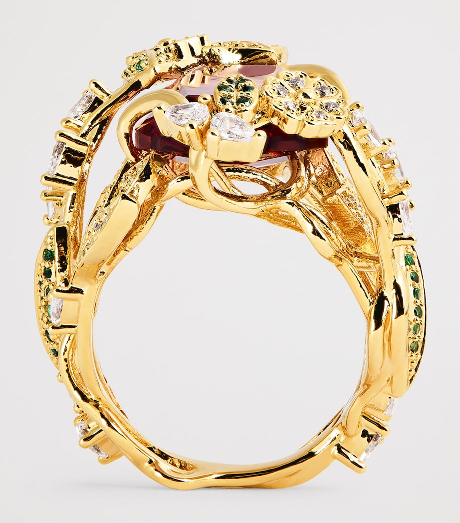 Embellished Bloom Cocktail Ring GOLD/BURGUNDYGLDBUR Image 3
