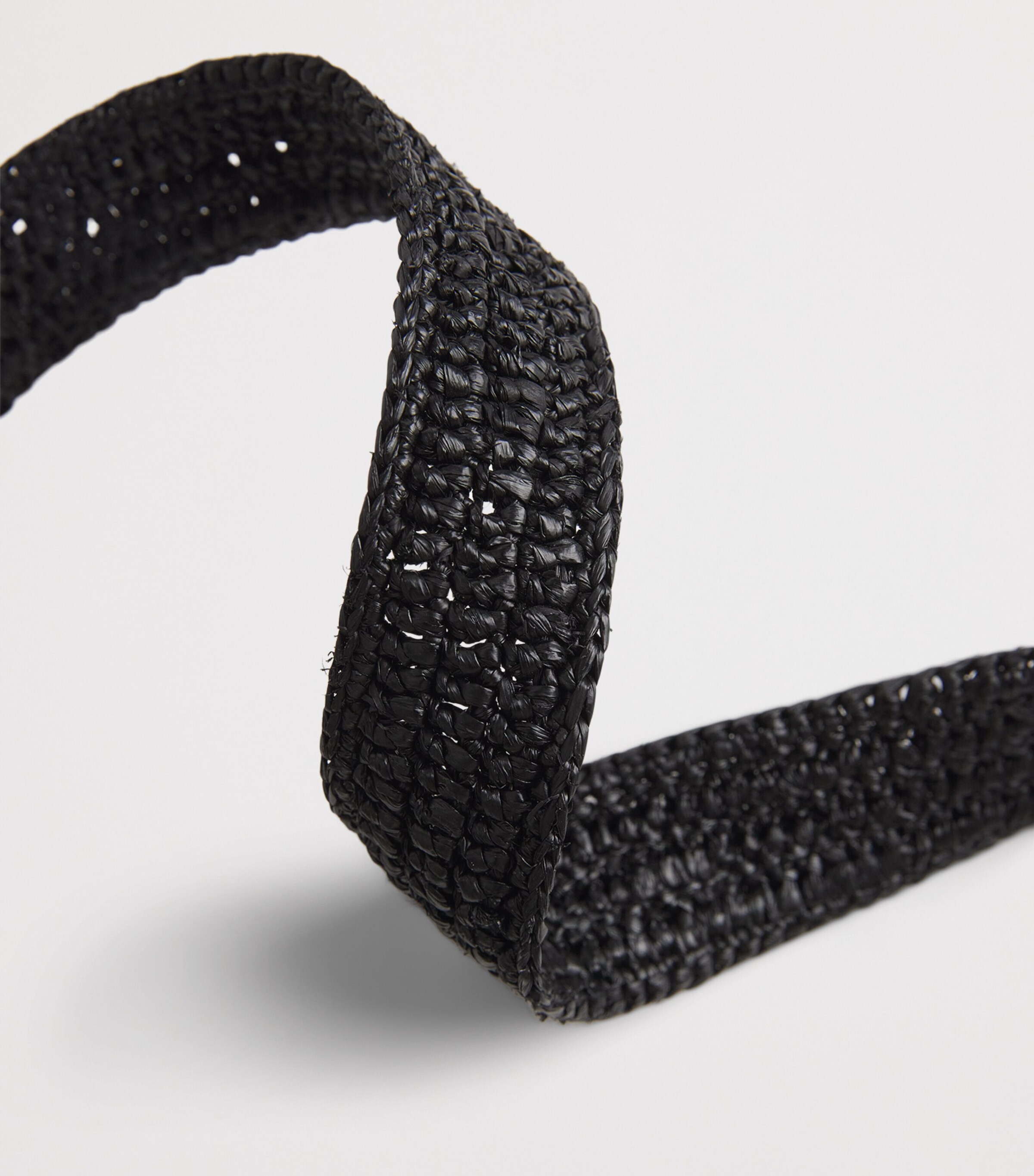 ME+EM Raffia and Leather Round-Buckle Belt Black Image 5