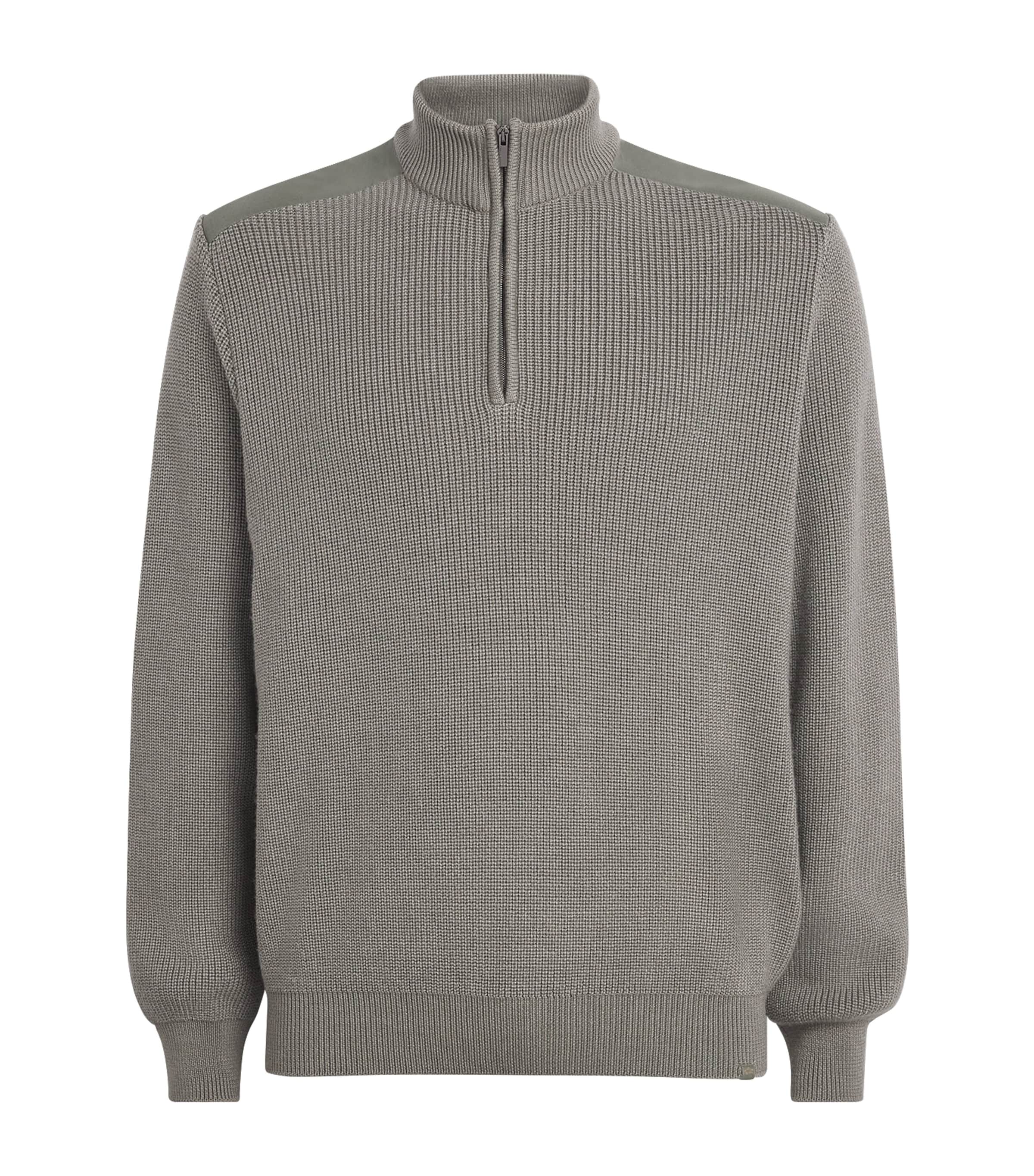 Paul & Shark Virgin Wool-silk Quarter-zip Jumper In Gray