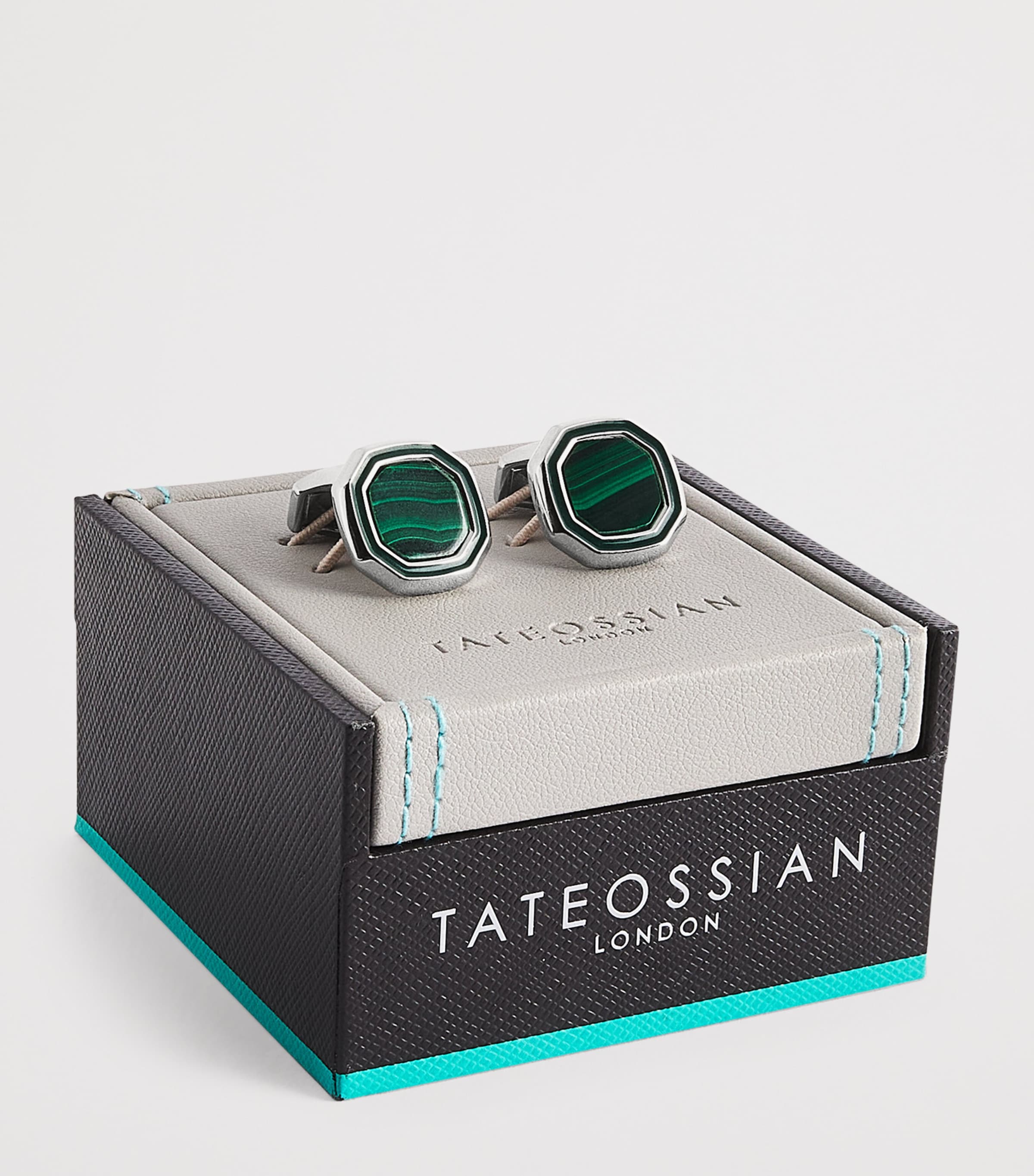 Tateossian White Bronze Malachite-Detail Octagon Cufflinks Green Image 3