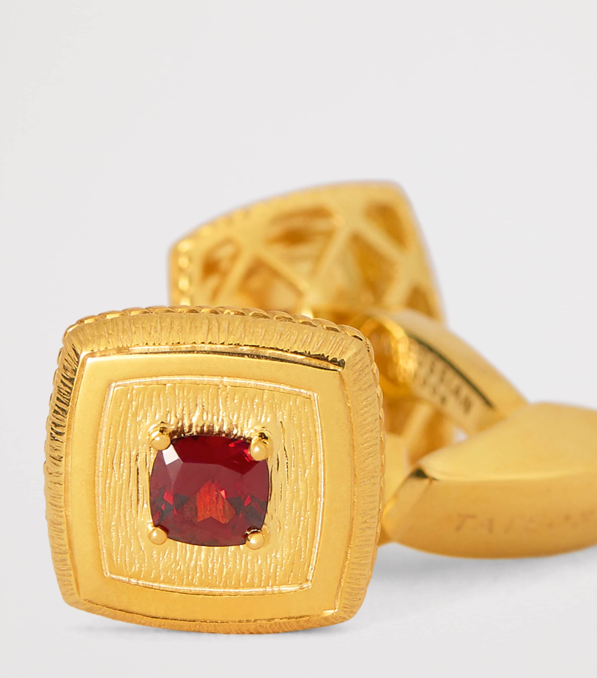 Gold-Plated and Garnet Graffiato Cufflinks RED Image 6