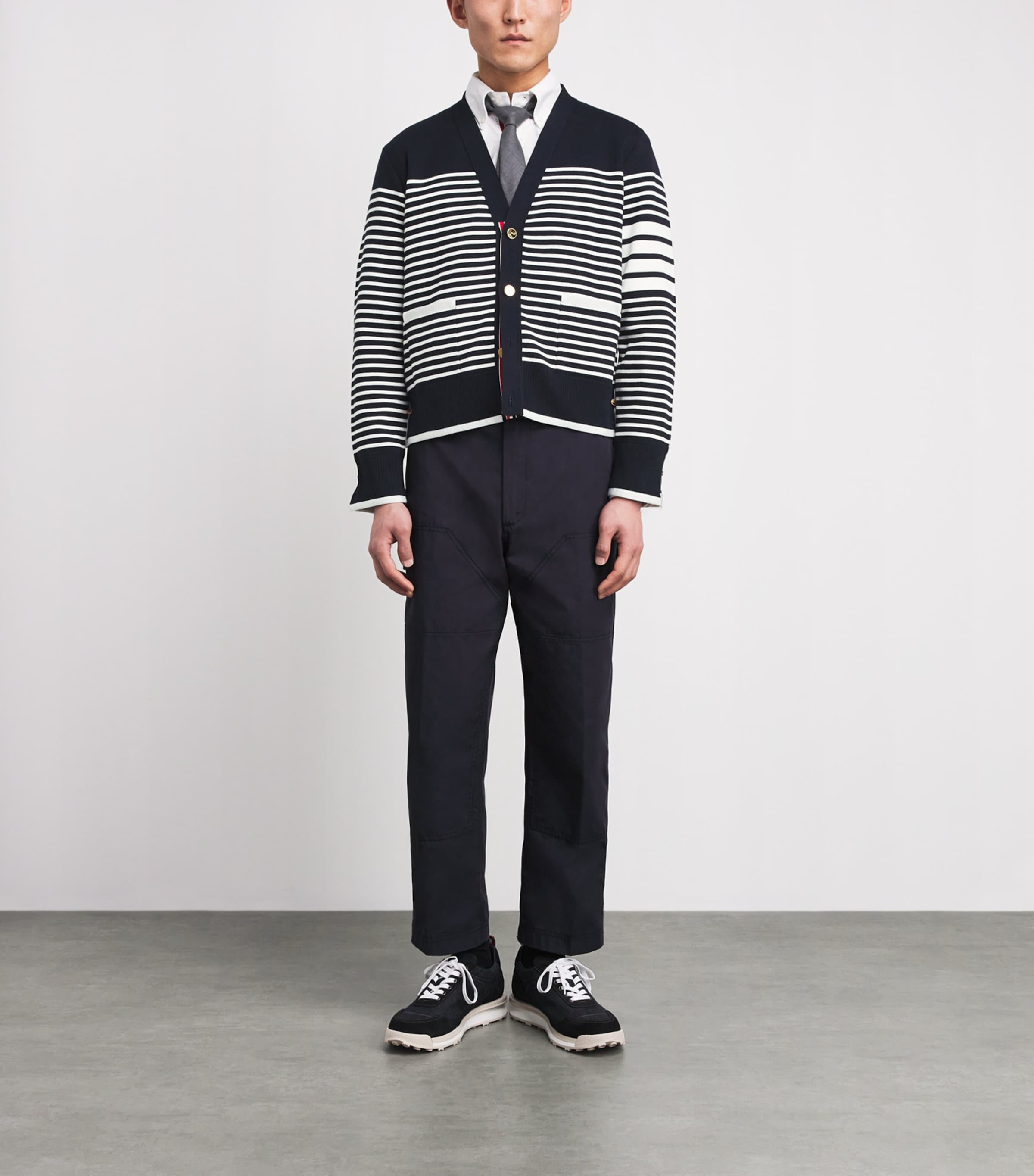 Thom Browne Mens Cotton Stripe Cardigan Navy/white Image 2