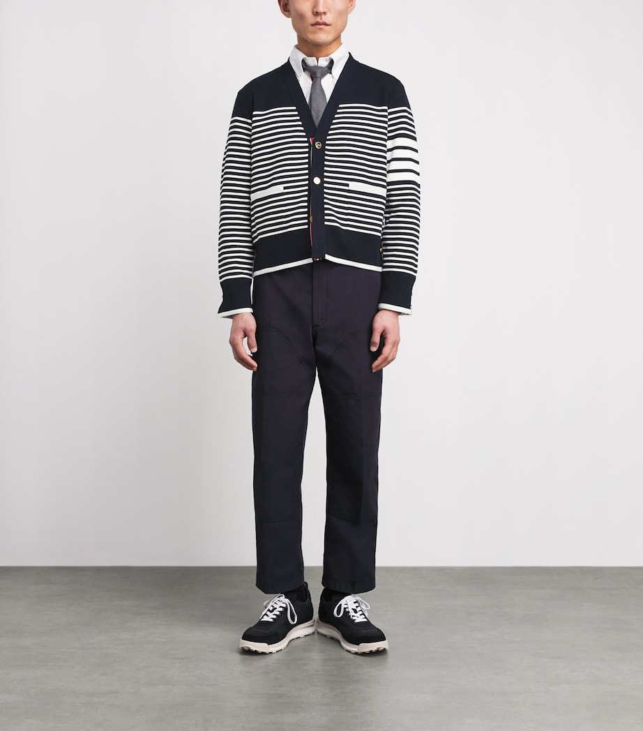 Thom Browne Mens Cotton Stripe Cardigan Navy/white Image 2