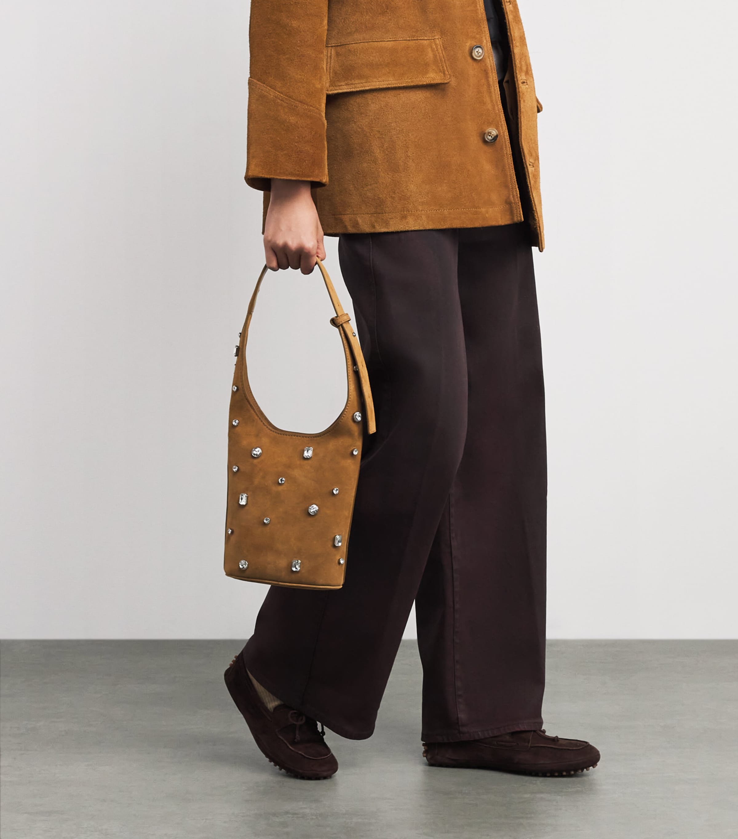 Suede Embellished Loop Shoulder Bag Y0090 ACORN Image 5