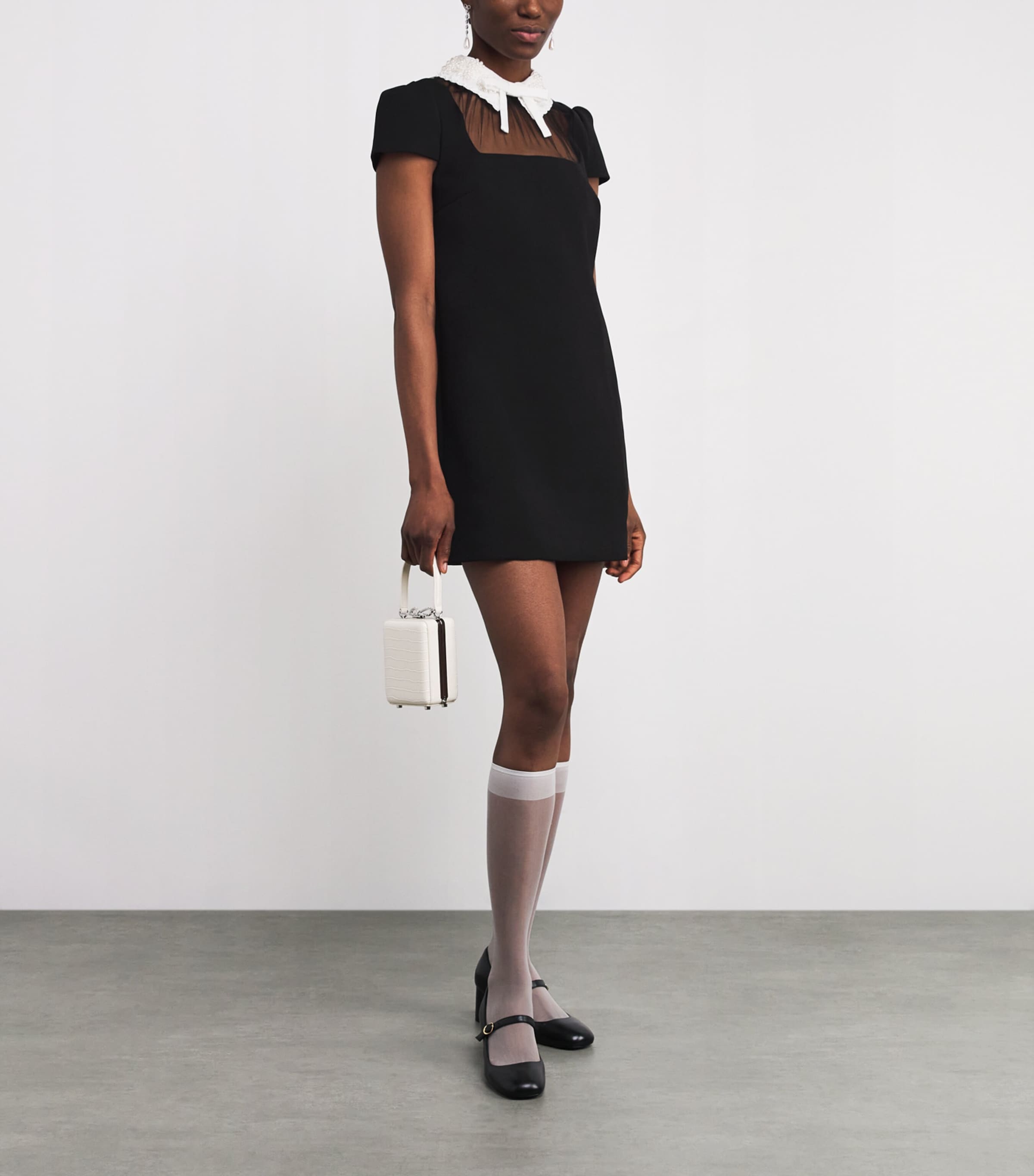 Crepe Bow-Collar Mini Dress BLACK Image 2