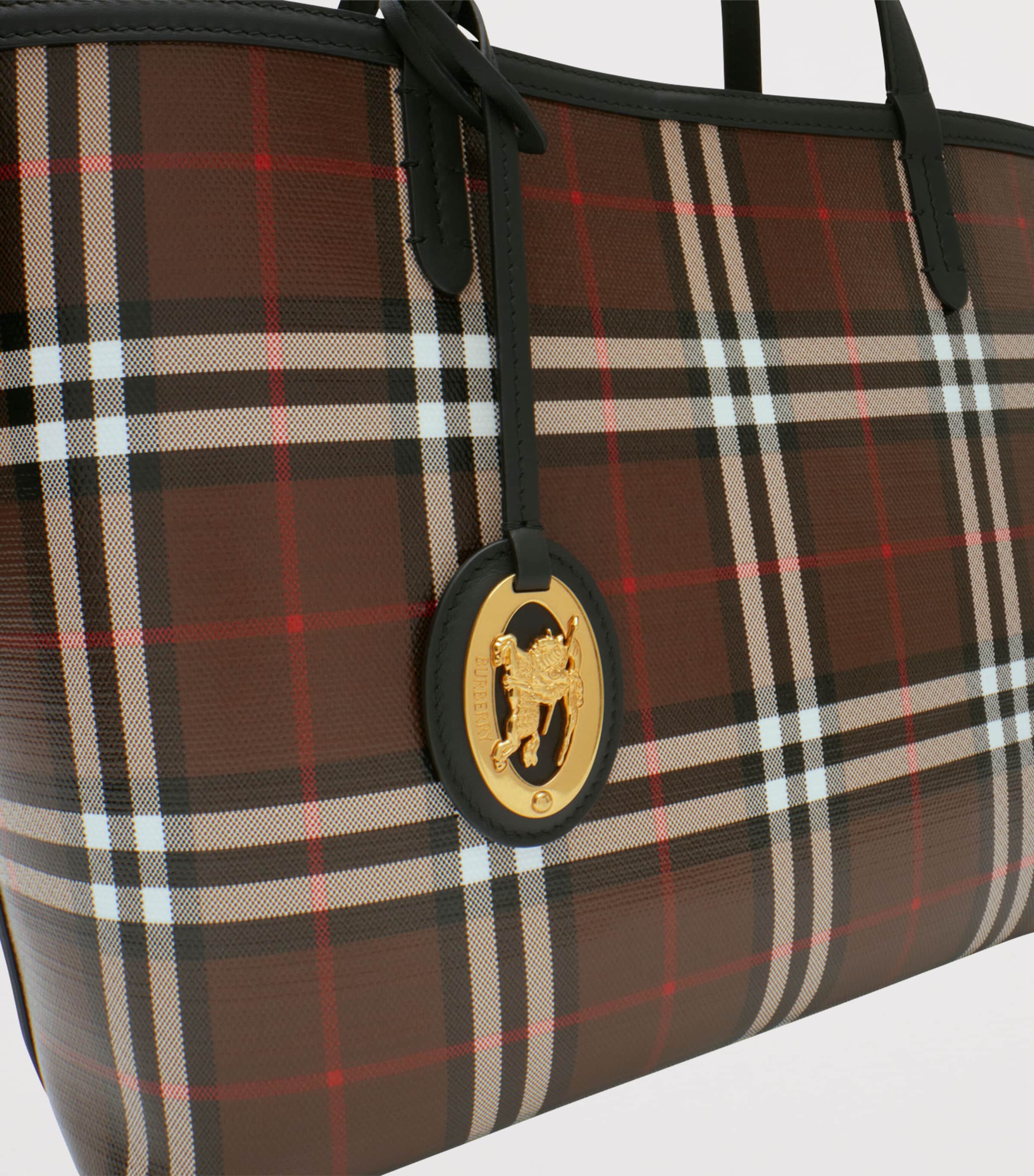 Burberry Small Check Tote Bag Chocolate Brown Image 7