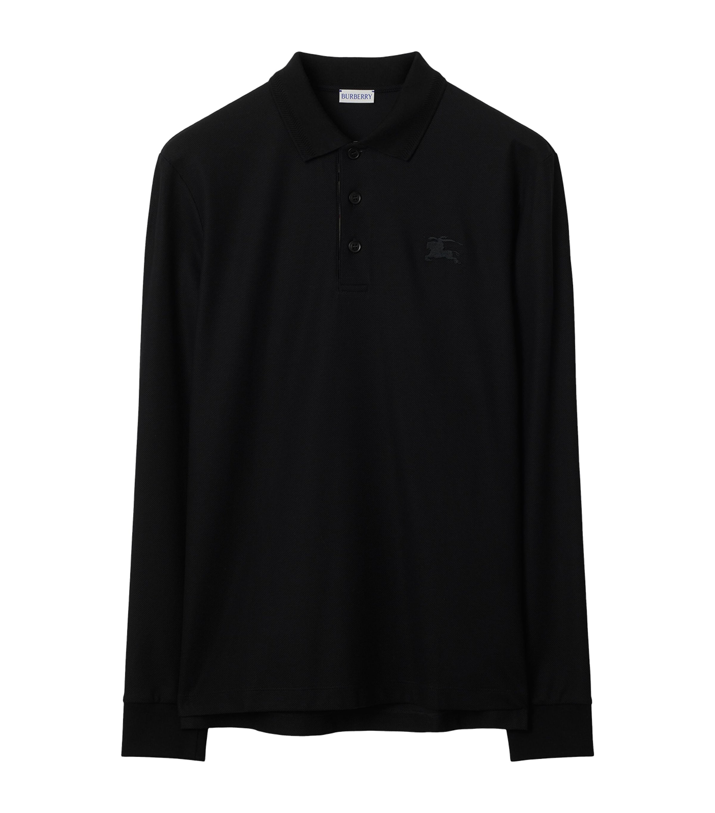 Burberry Ekd Long-sleeve Polo Shirt In Black